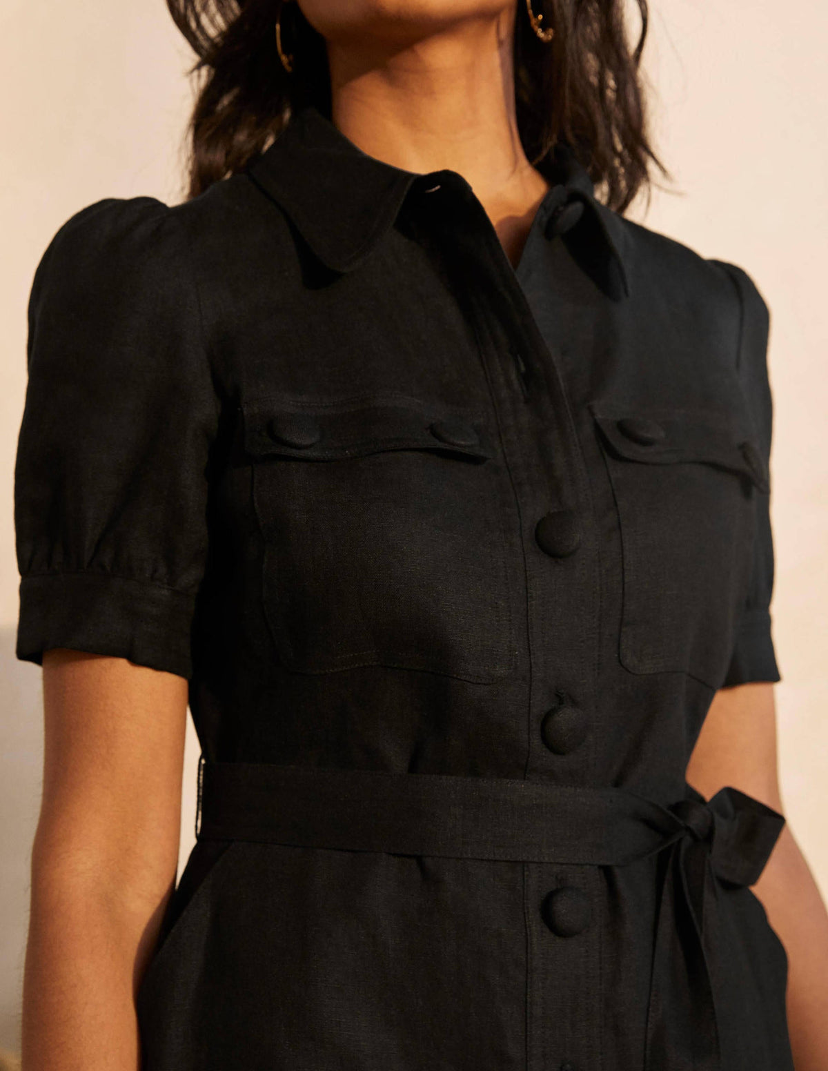 Carrie Linen Shirt Dress-Black-3