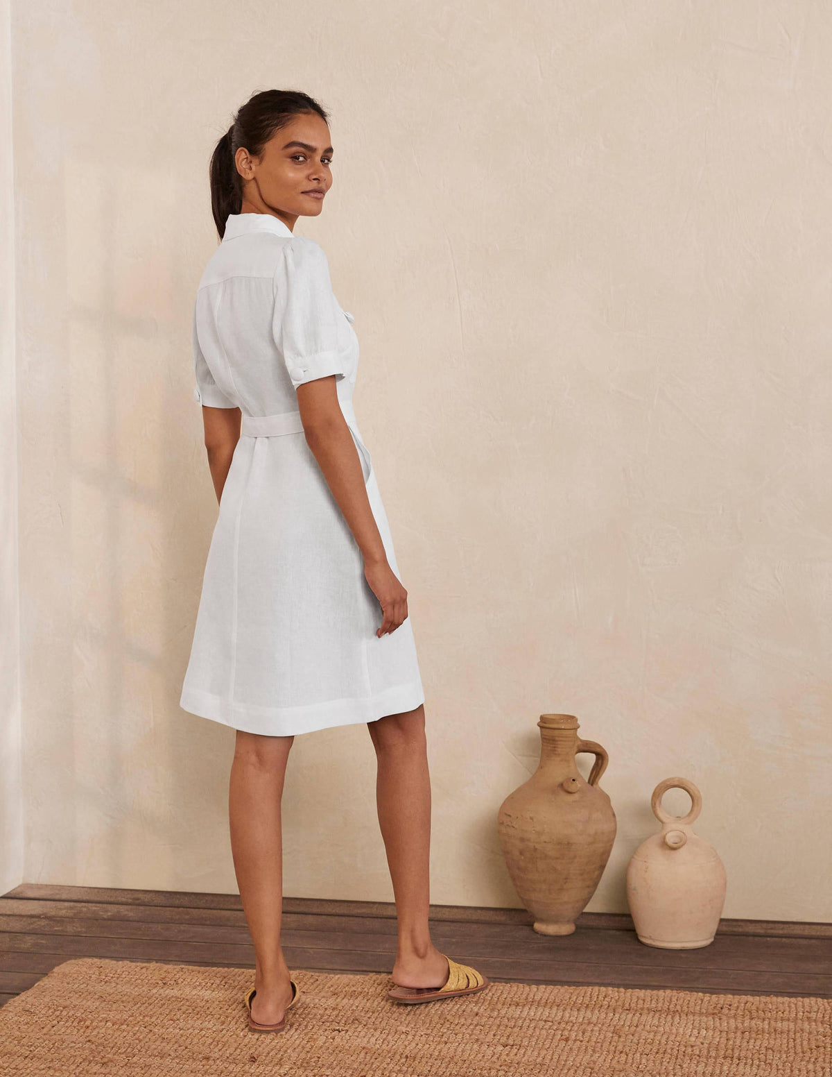 Carrie Linen Shirt Dress-White-2