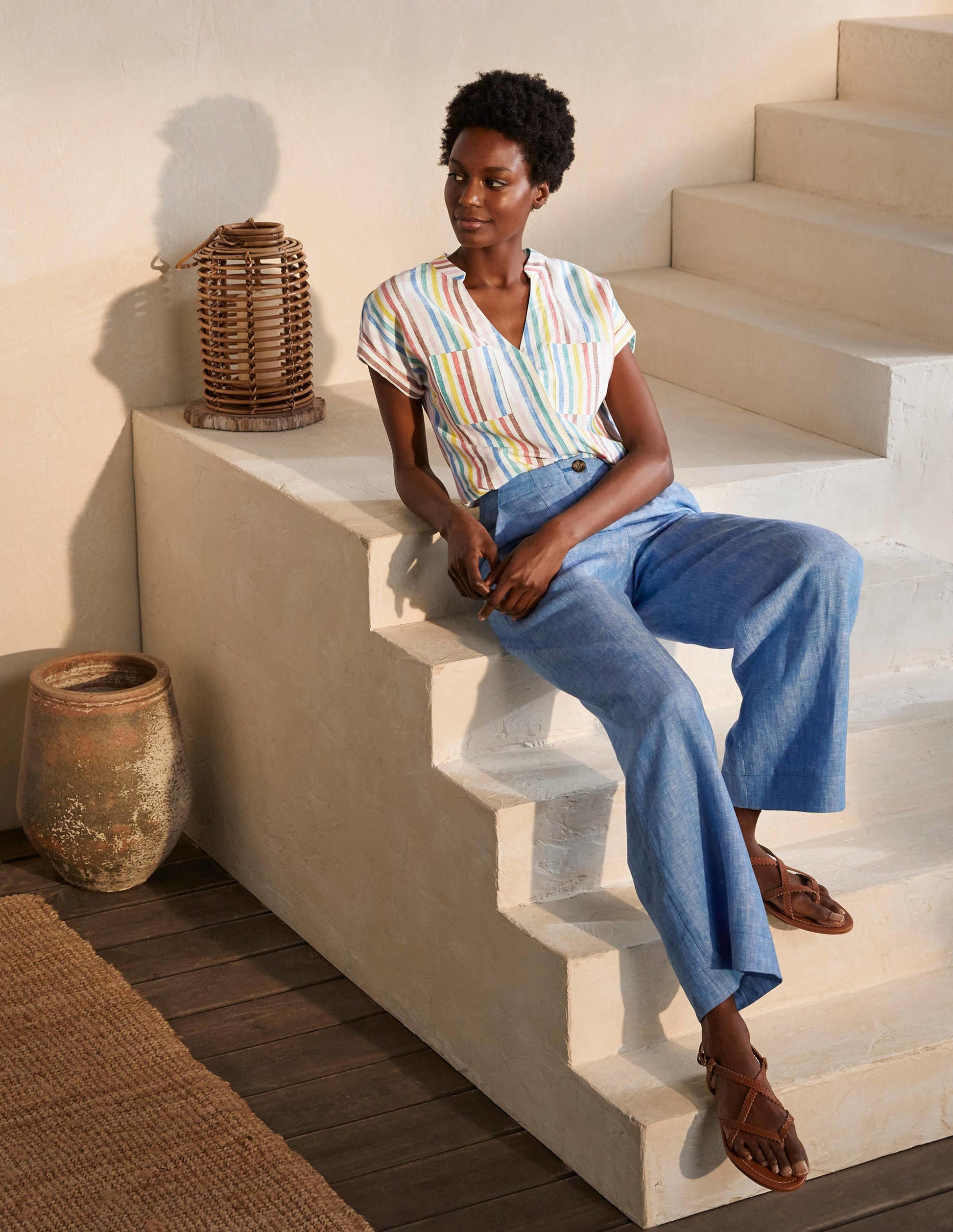 Evie Linen Shirt-Woven Summer Multistripe-2