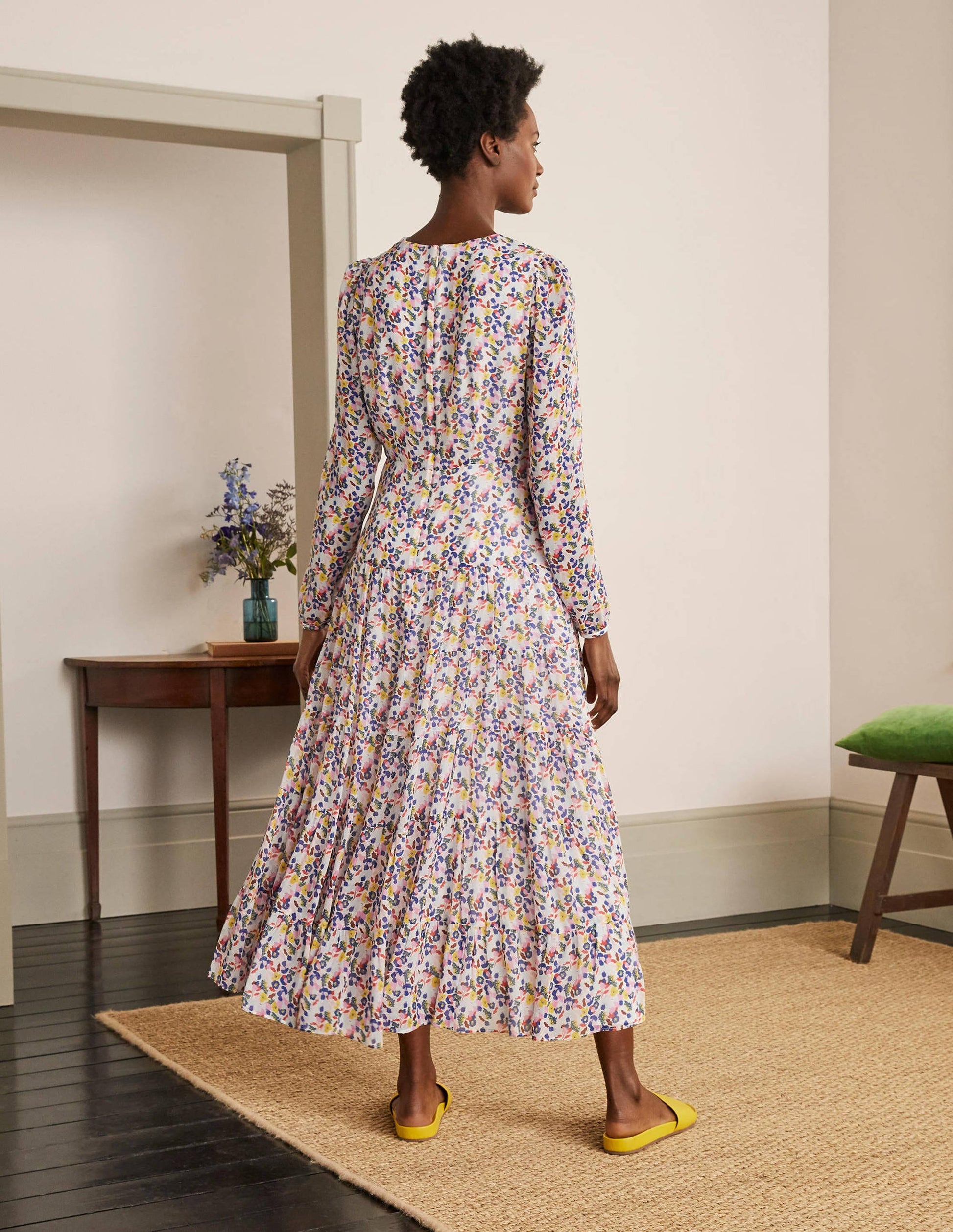Annie Tiered Midi Dress-Ivory, Peony Burst Small-2