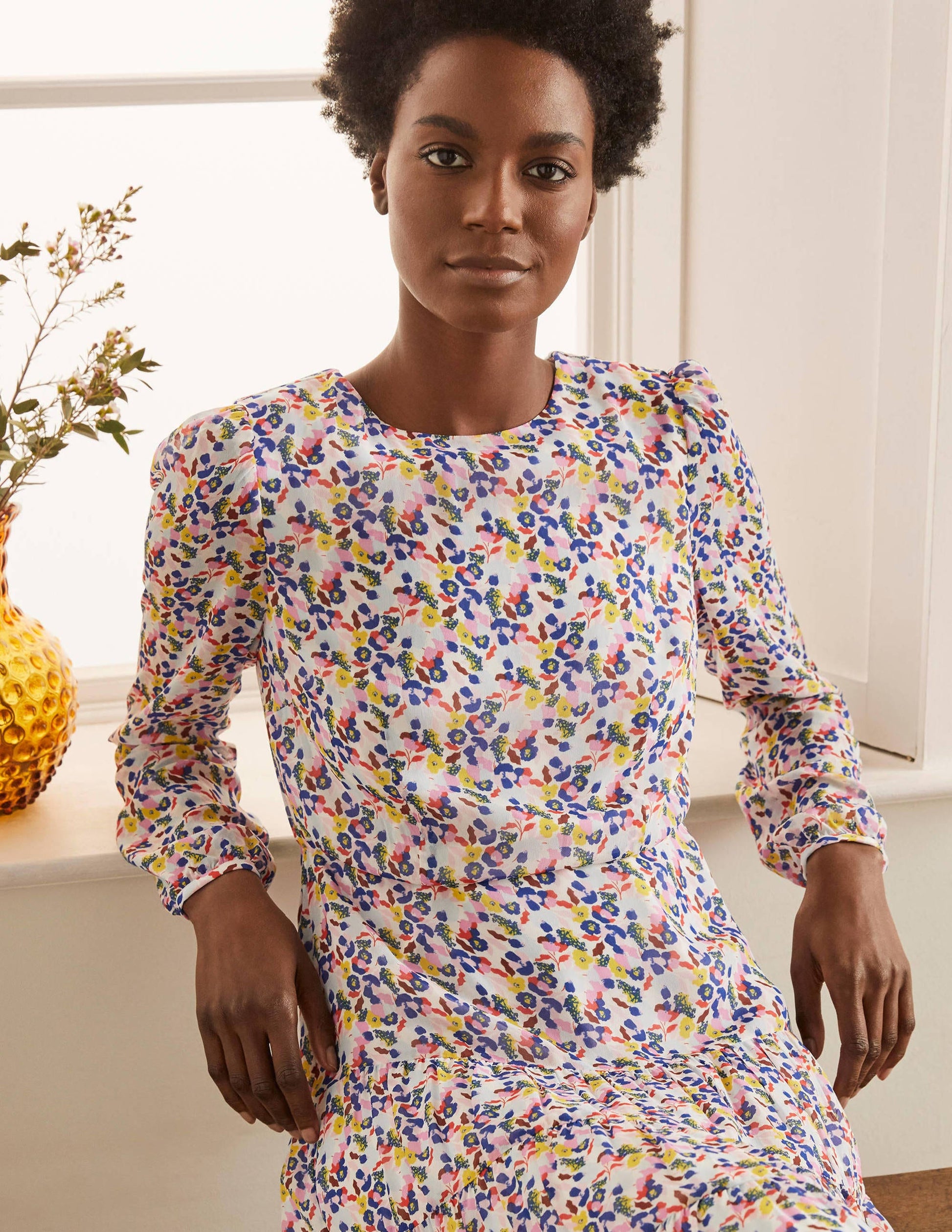 Annie Tiered Midi Dress-Ivory, Peony Burst Small-3