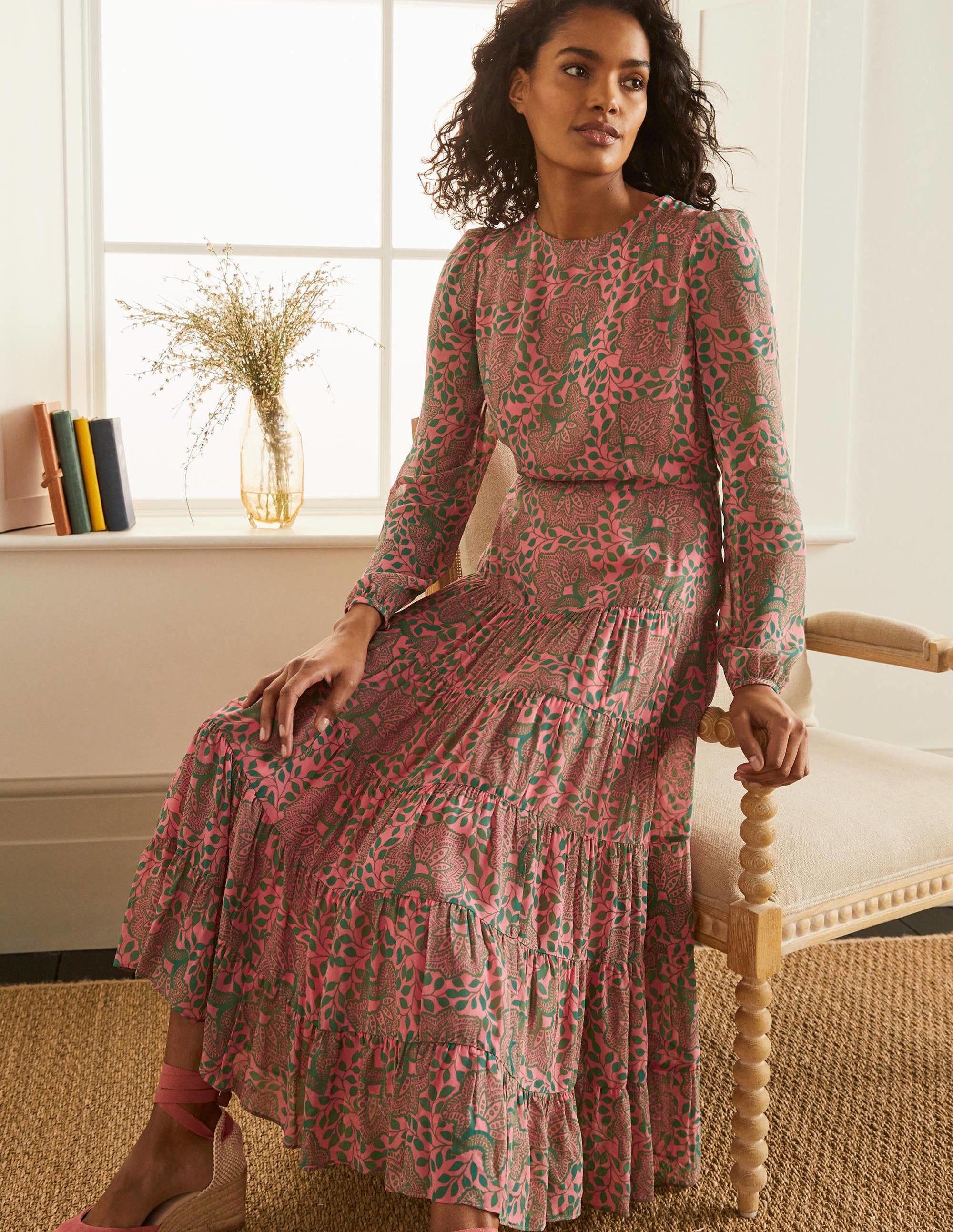 Annie Tiered Midi Dress-Azalea, Ornate Floral - Image 2