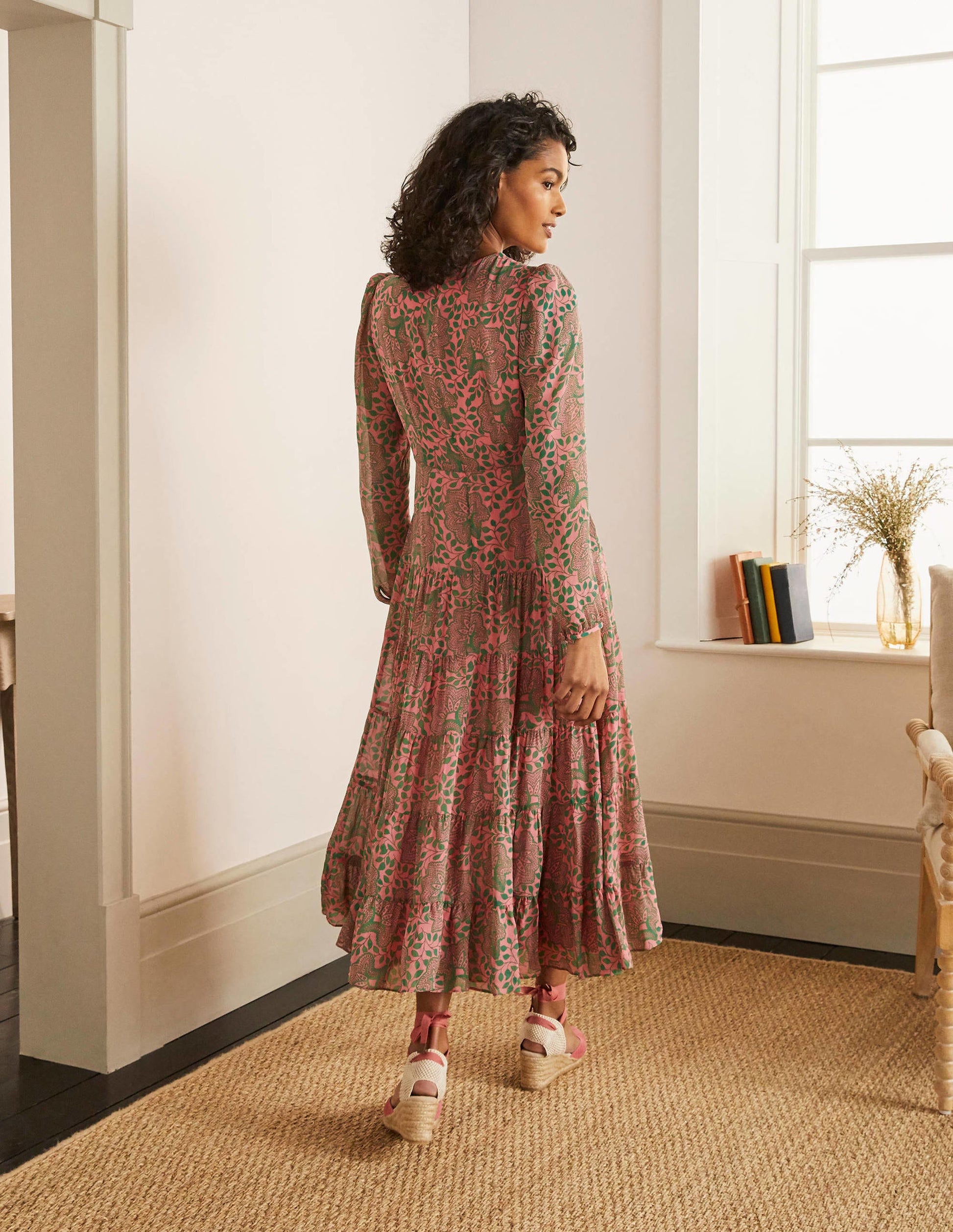 Annie Tiered Midi Dress-Azalea, Ornate Floral-3