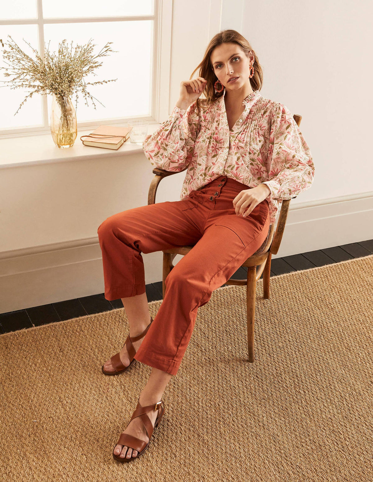 Miranda Blouse-Milkshake, Tropical Palm-2
