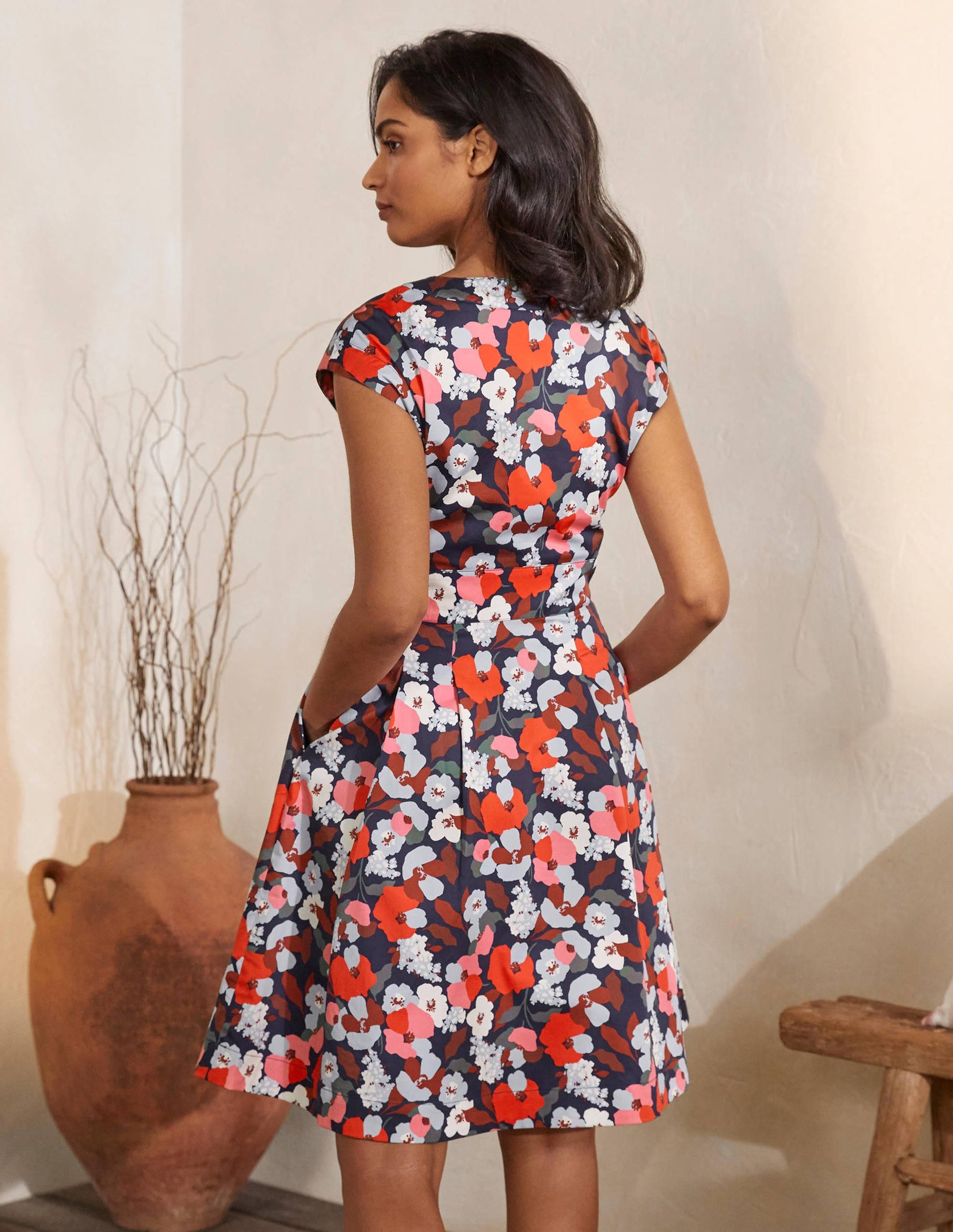 Clemmie Dress-French Navy, Peony Burst-2