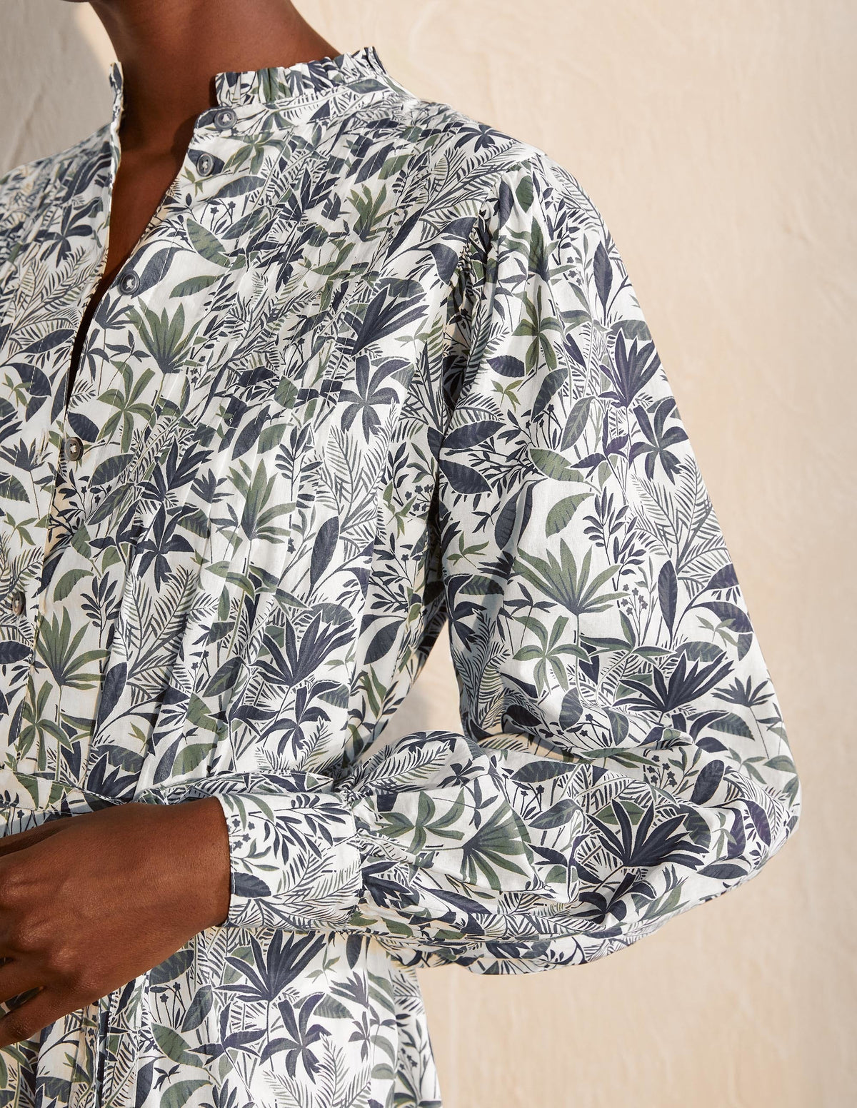 Antonia Cotton Shirt Dress-Ivory, Tropical Palm - Image 3
