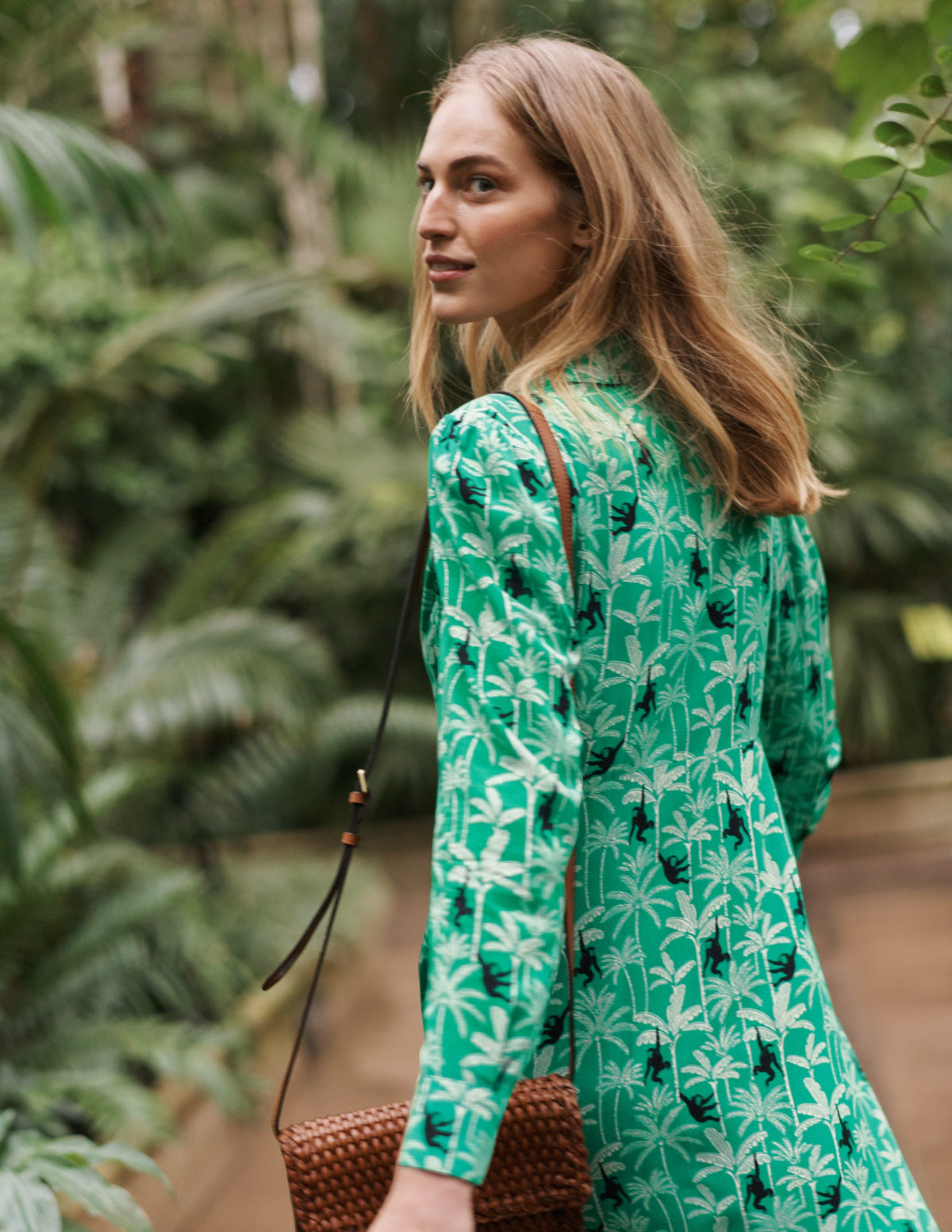 Cecile Midi Shirt Dress-Highland Green, Monkey Palm - Image 6