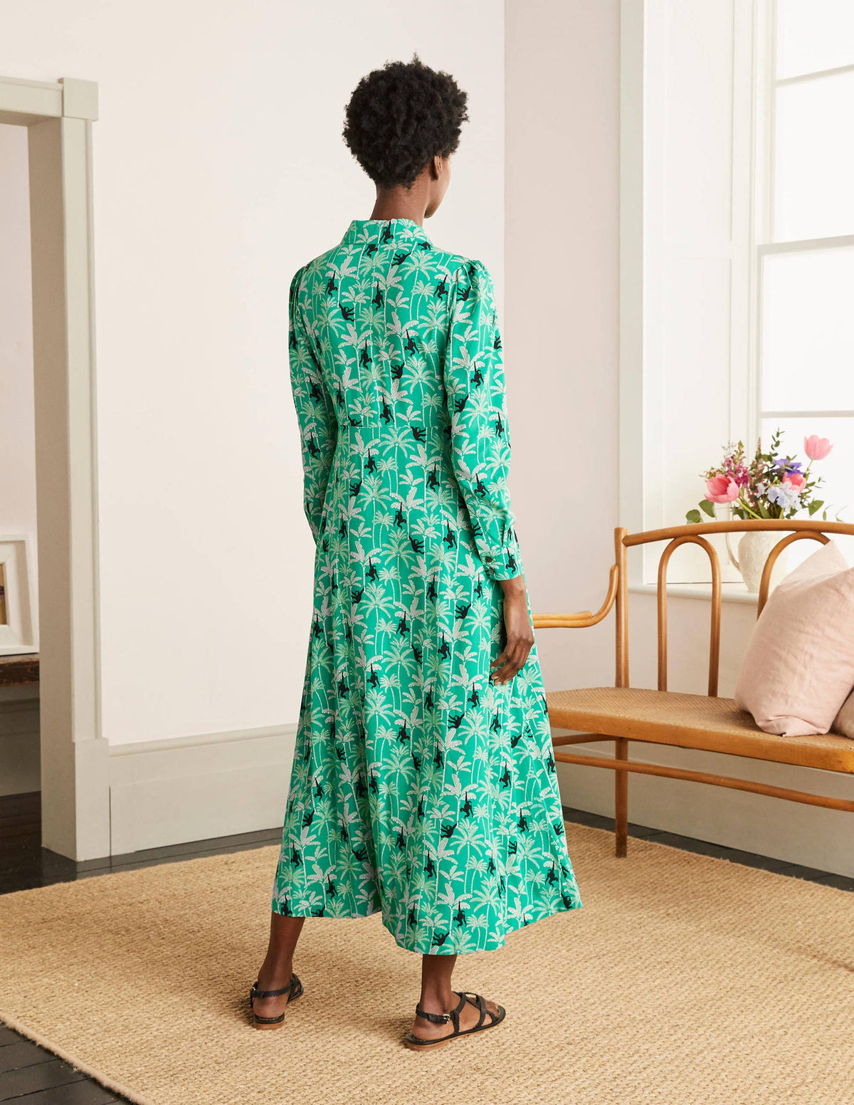 Cecile Midi Shirt Dress-Highland Green, Monkey Palm - Image 2