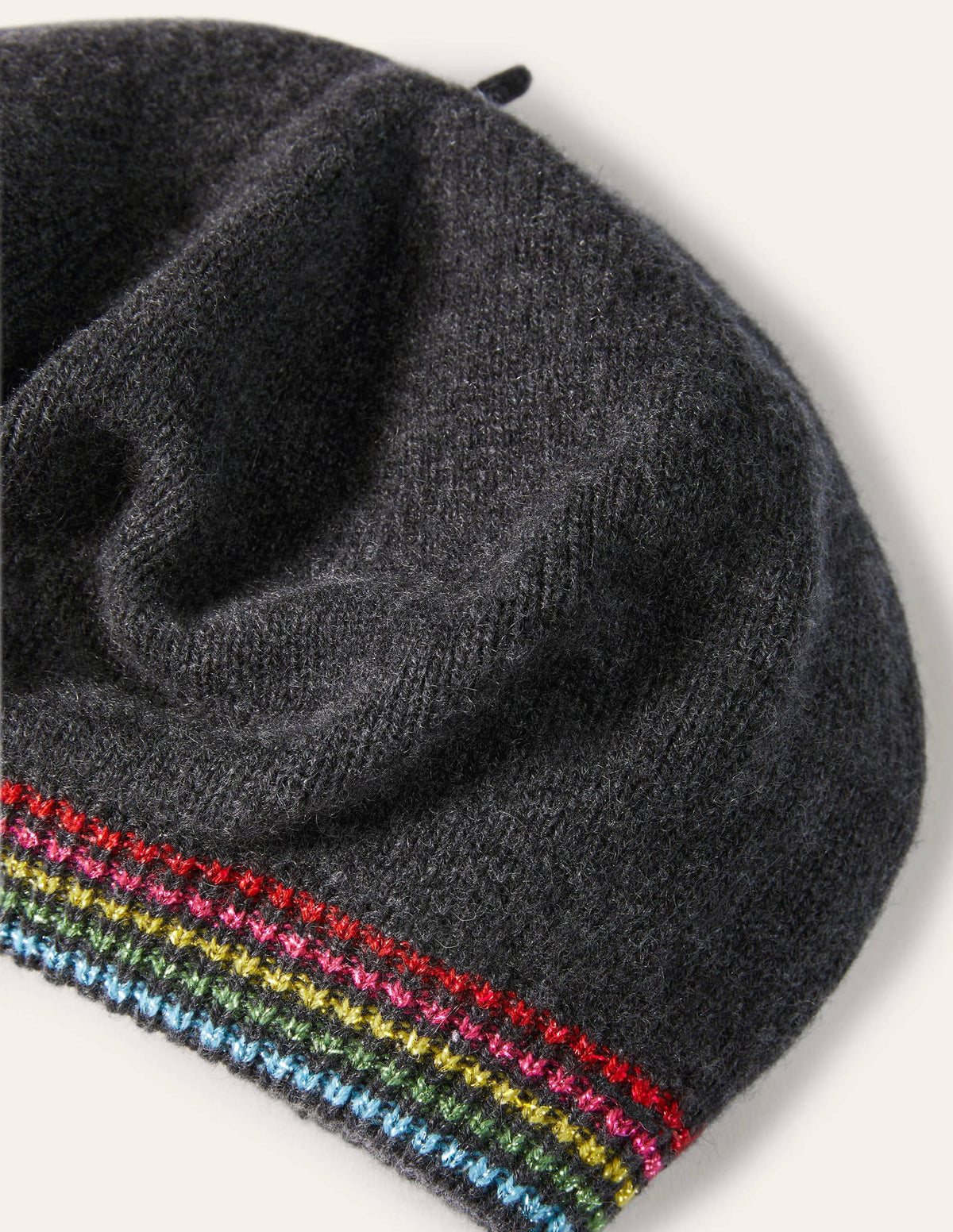 Cashmere Beret-Charcoal Melange/Lurex Stripe - Image 2