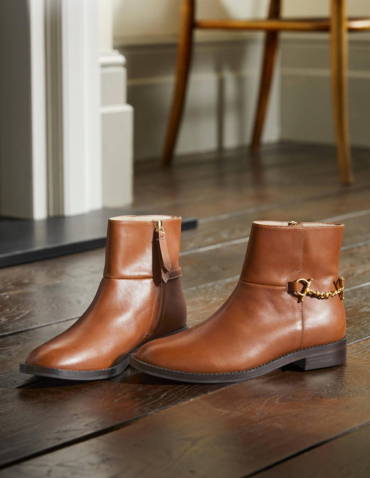 Snaffle Detail Ankle Boots-Dark Tan-1