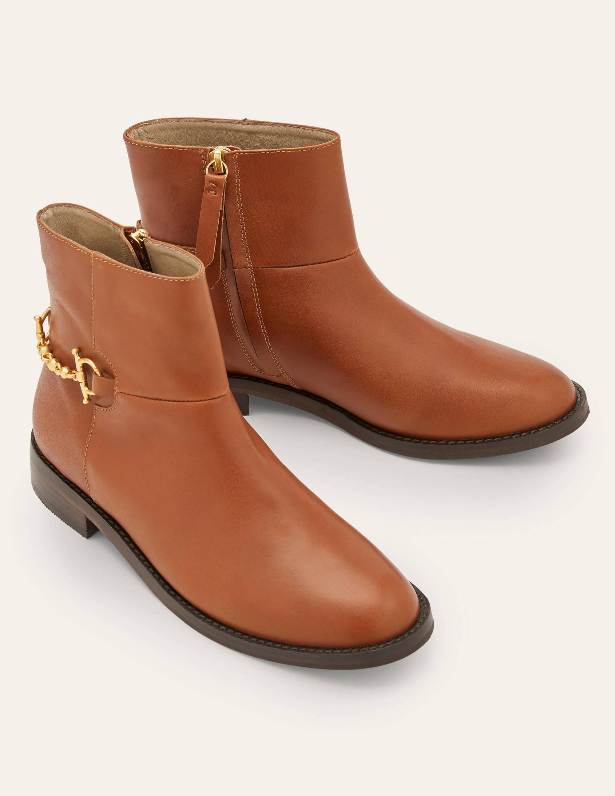 Snaffle Detail Ankle Boots-Dark Tan - Image 3