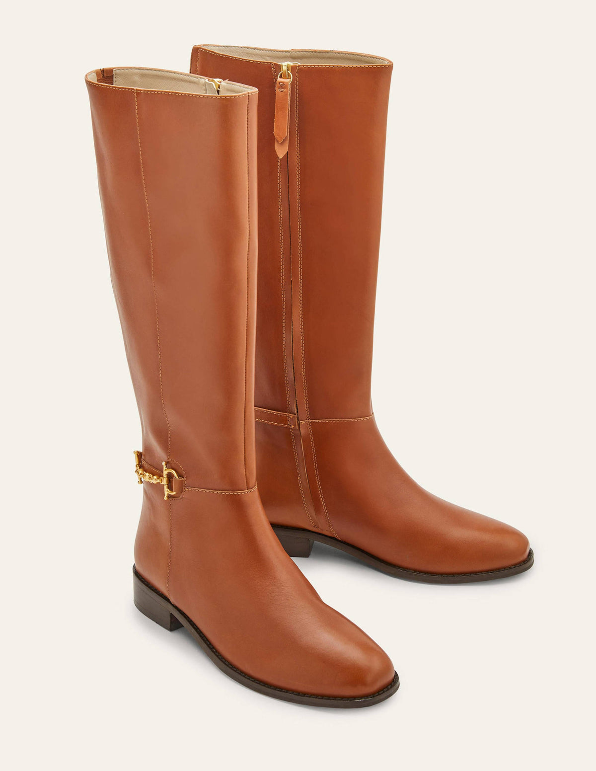 Snaffle Detail Riding Boots-Dark Tan-3