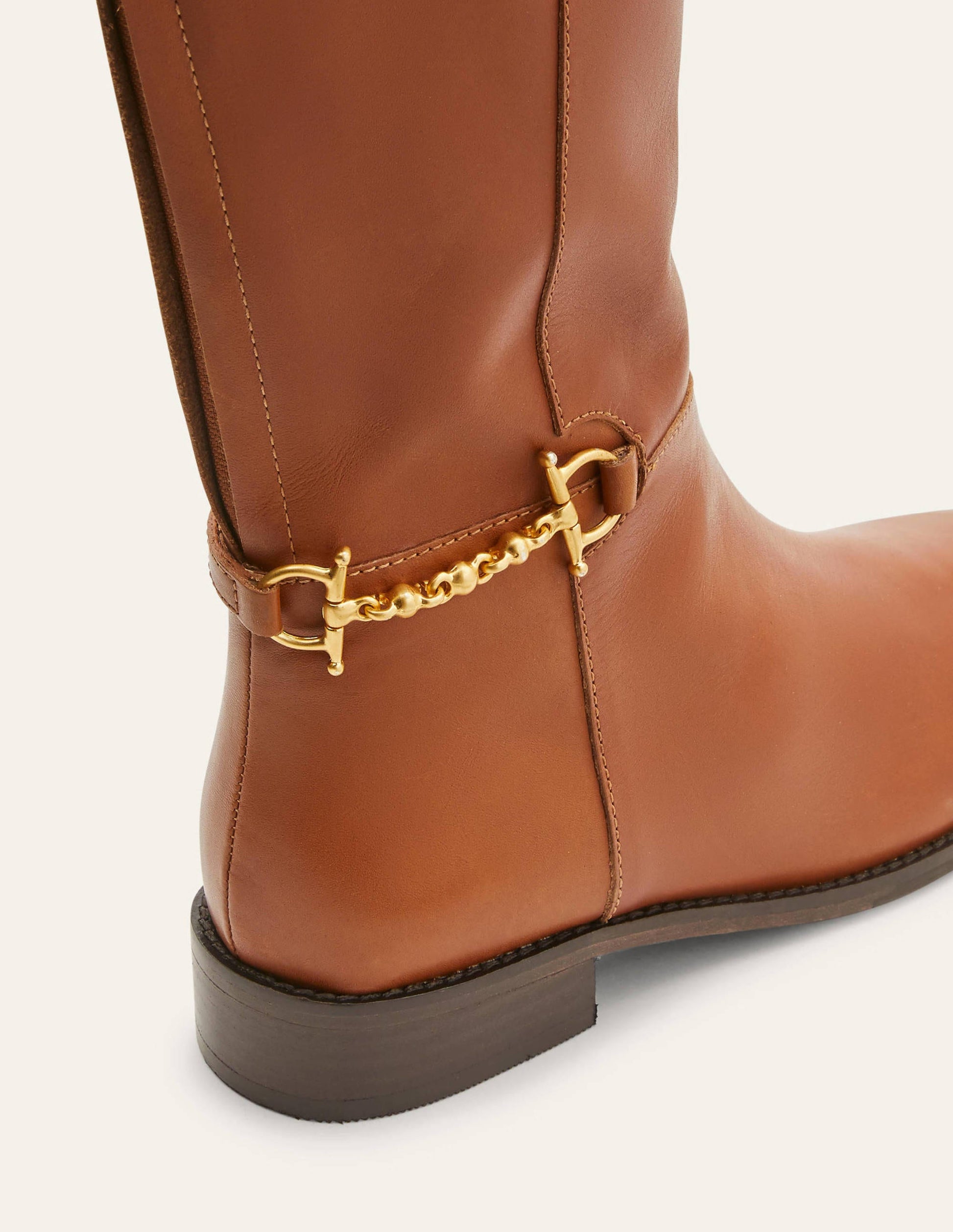 Snaffle Detail Riding Boots-Dark Tan-4