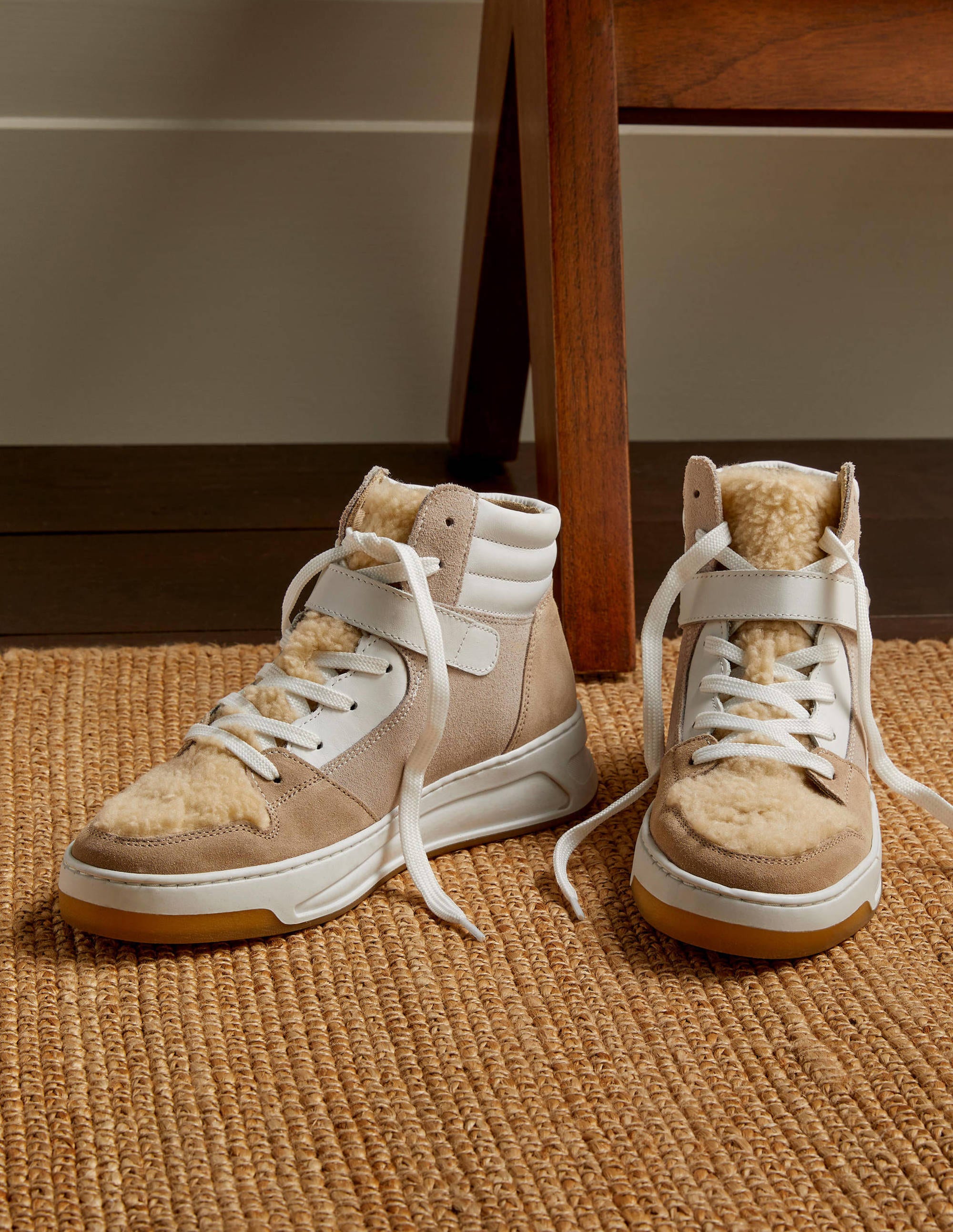 Heather High Top Trainers-Natural Borg - Image 1