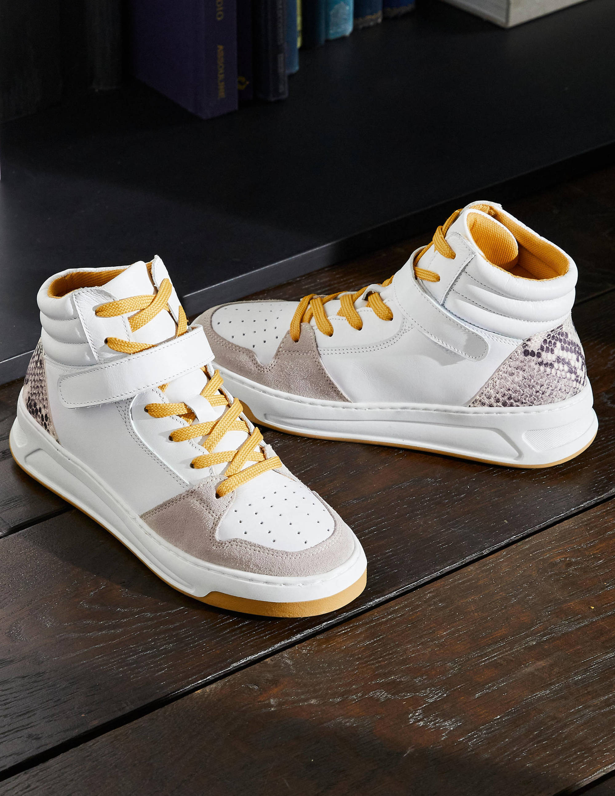 Heather High Top Trainers-White/Snake - Image 1
