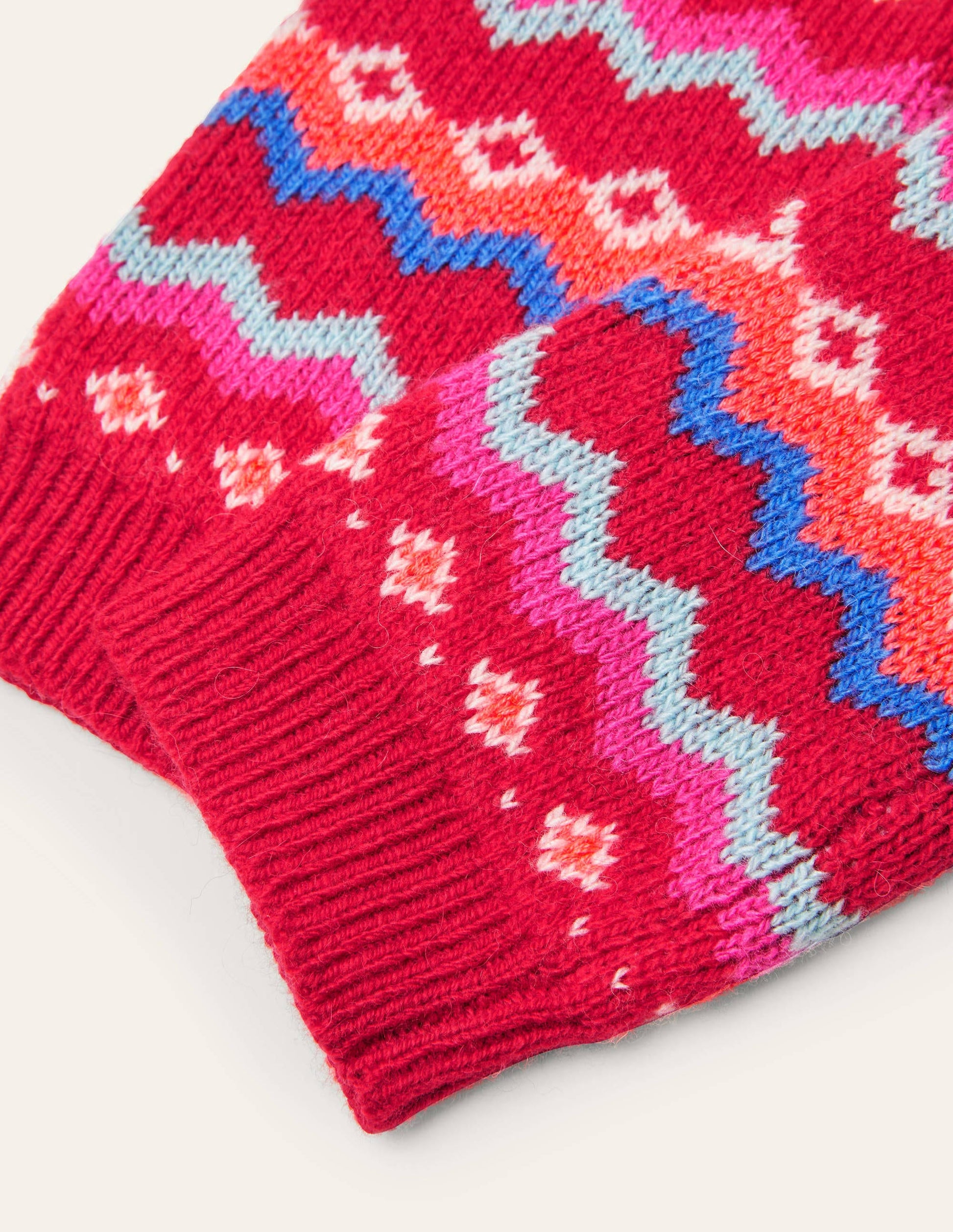 Fair Isle Fingerless Gloves-Rockabilly Red-2