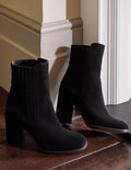 Block Heel Ankle Boots-Black Suede
