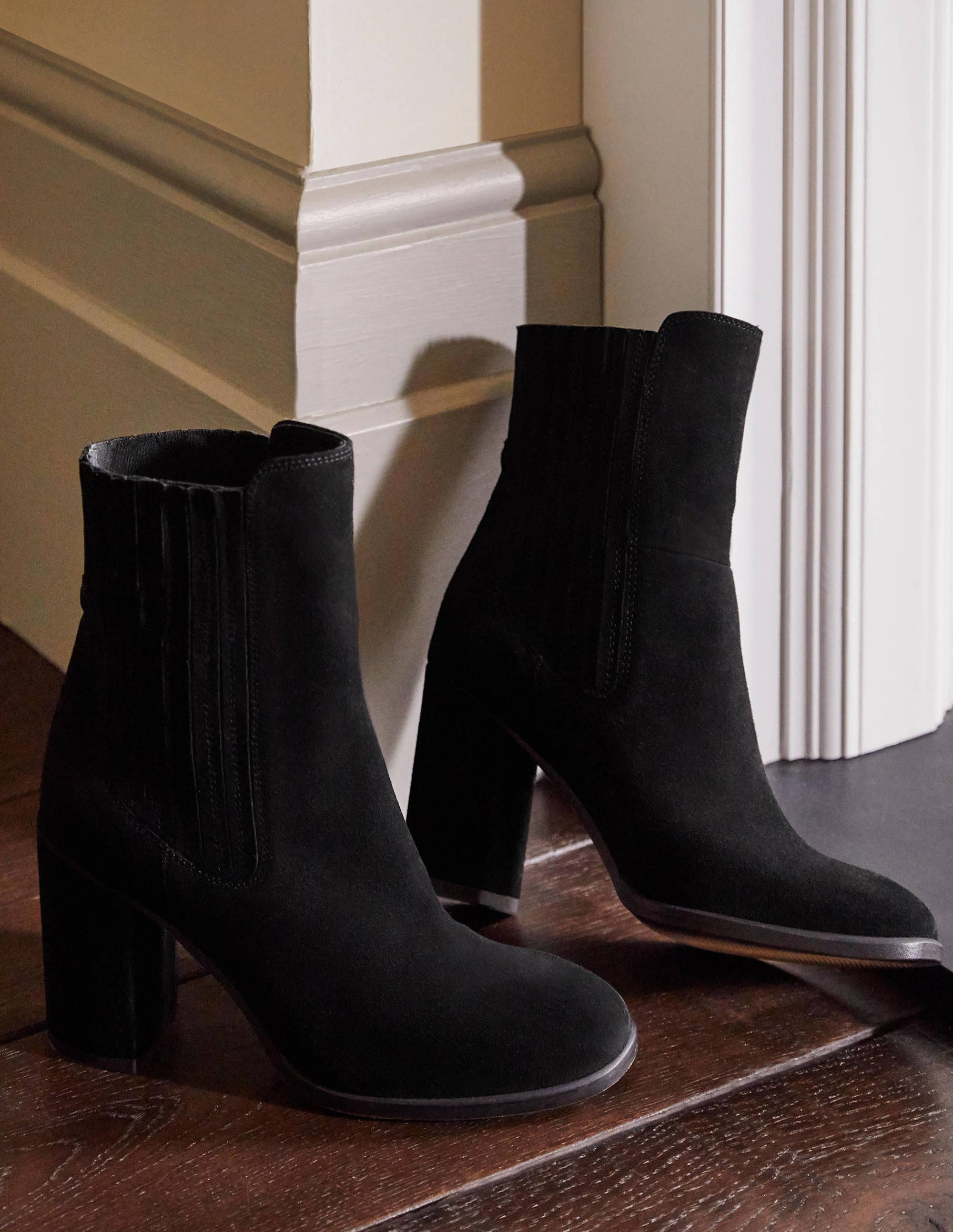 Block Heel Ankle Boots-Black Suede - Image 1