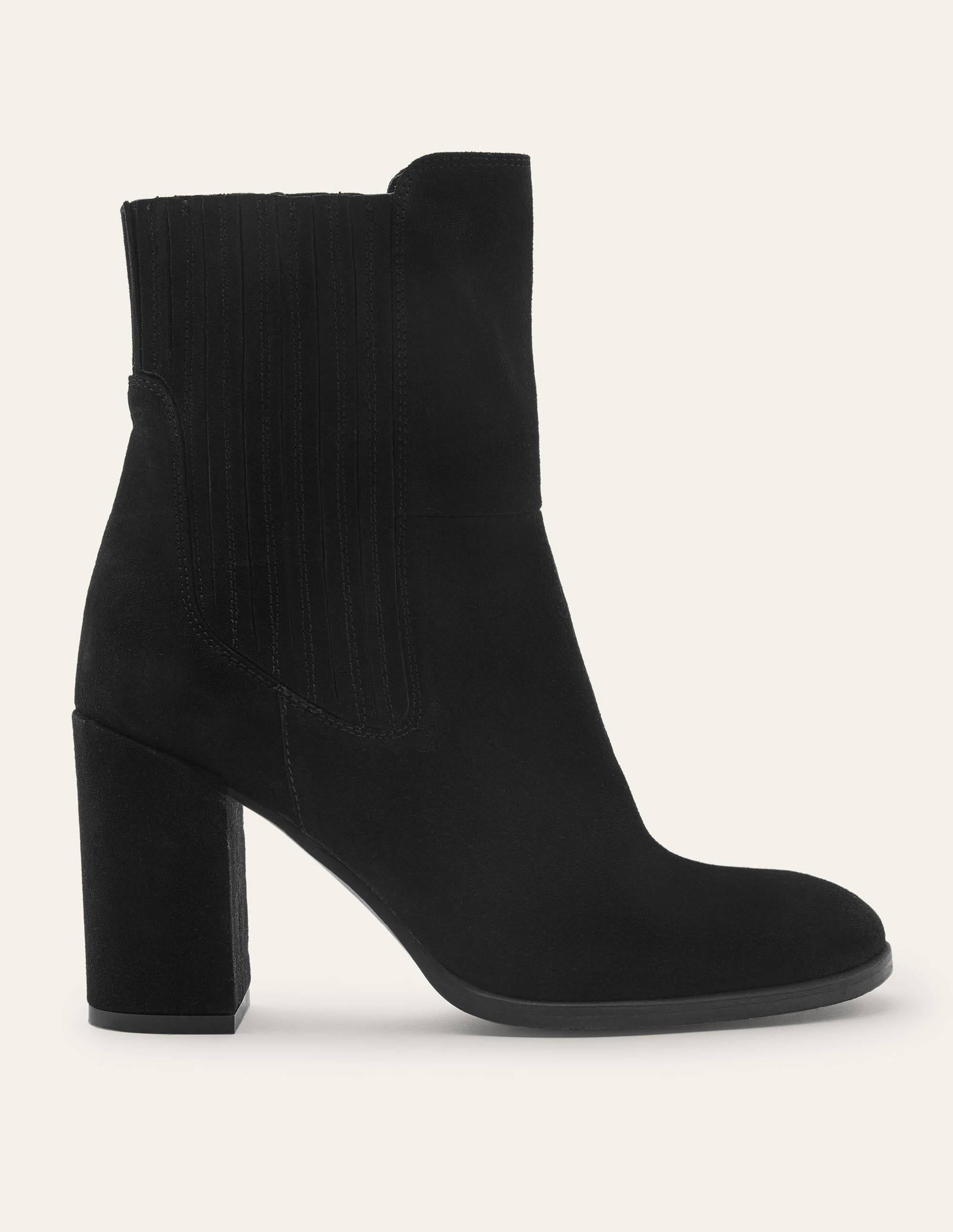Block Heel Ankle Boots-Black Suede - Image 2
