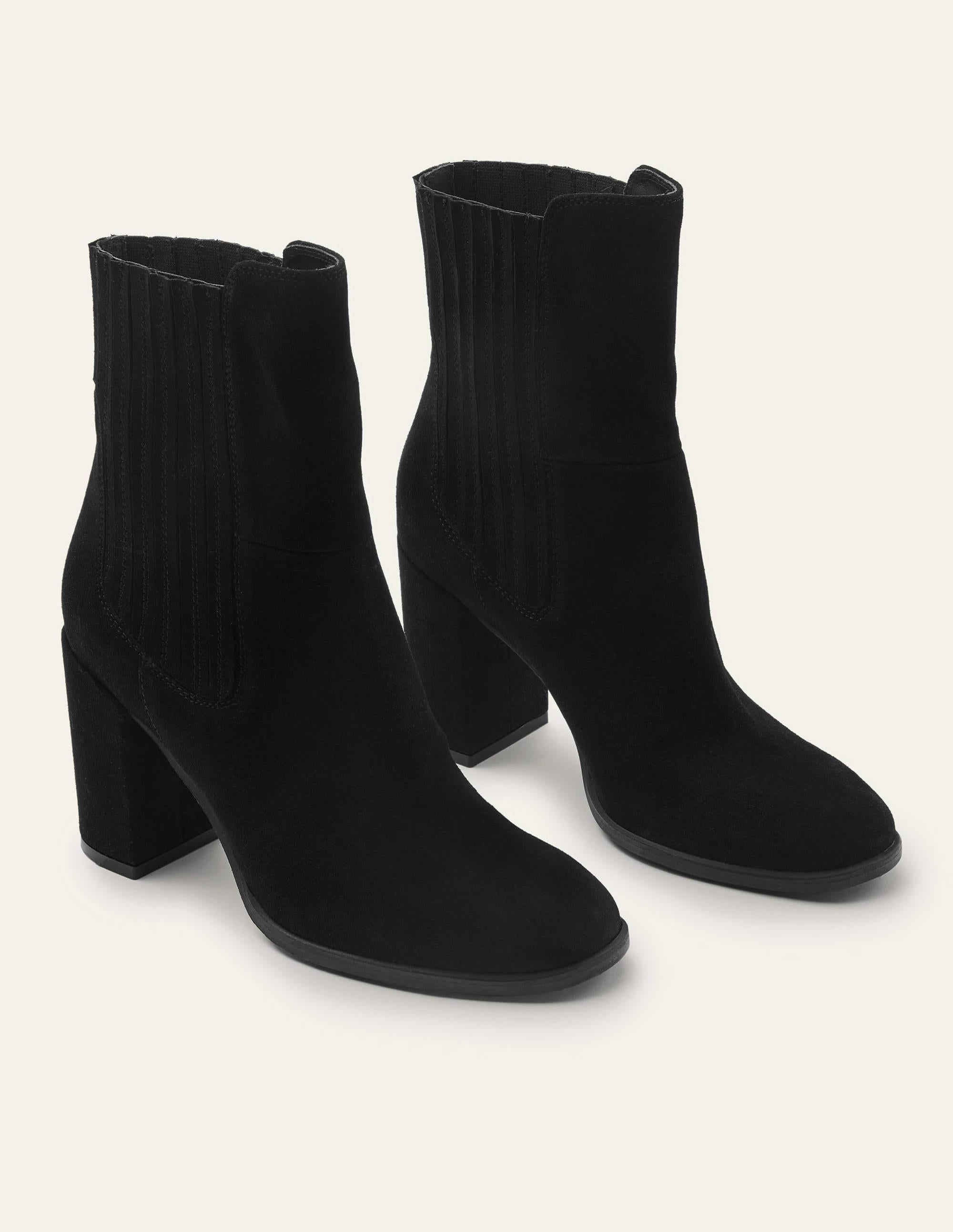 Block Heel Ankle Boots-Black Suede - Image 3