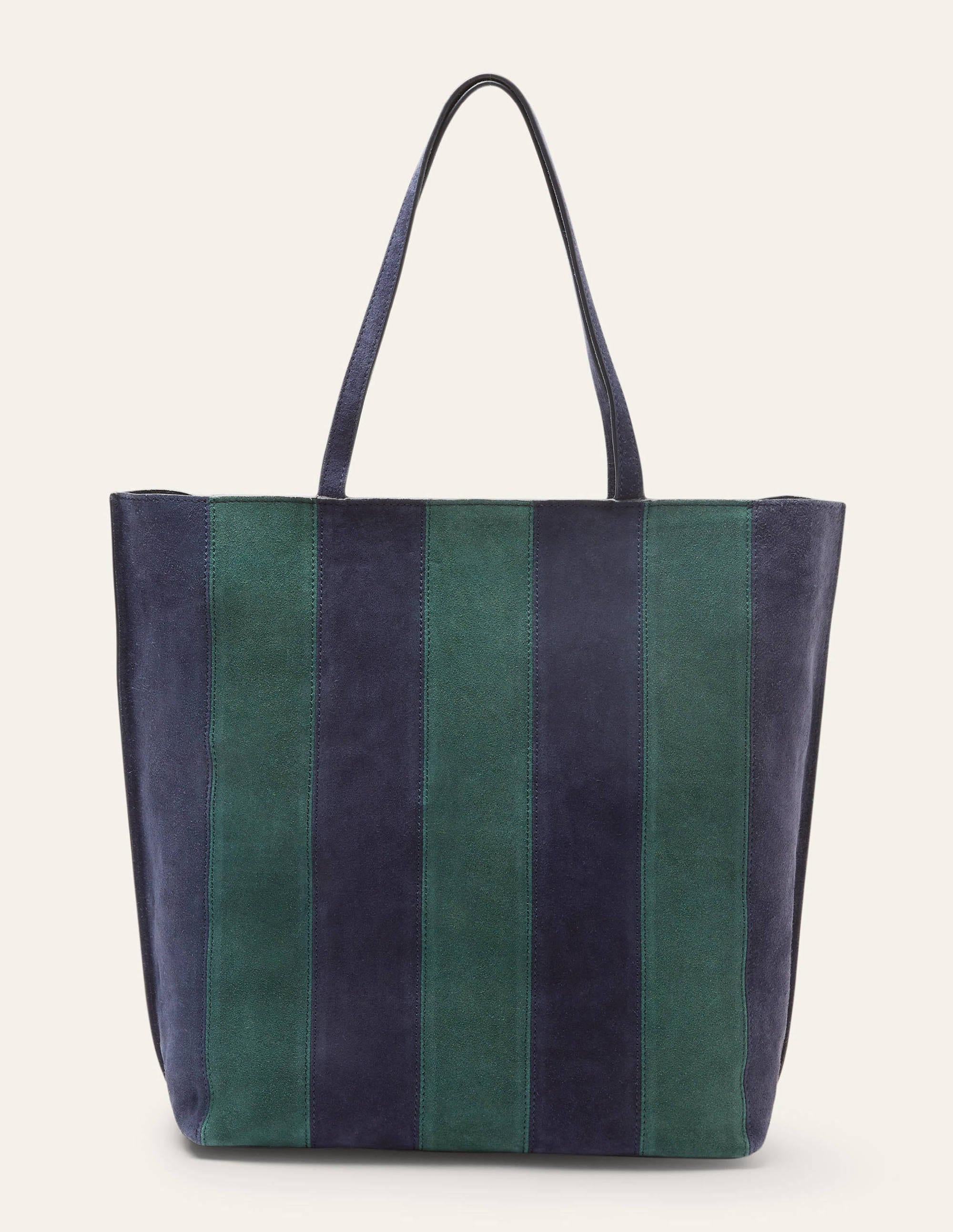 Stripe Leather Tote Bag-Navy - Image 2