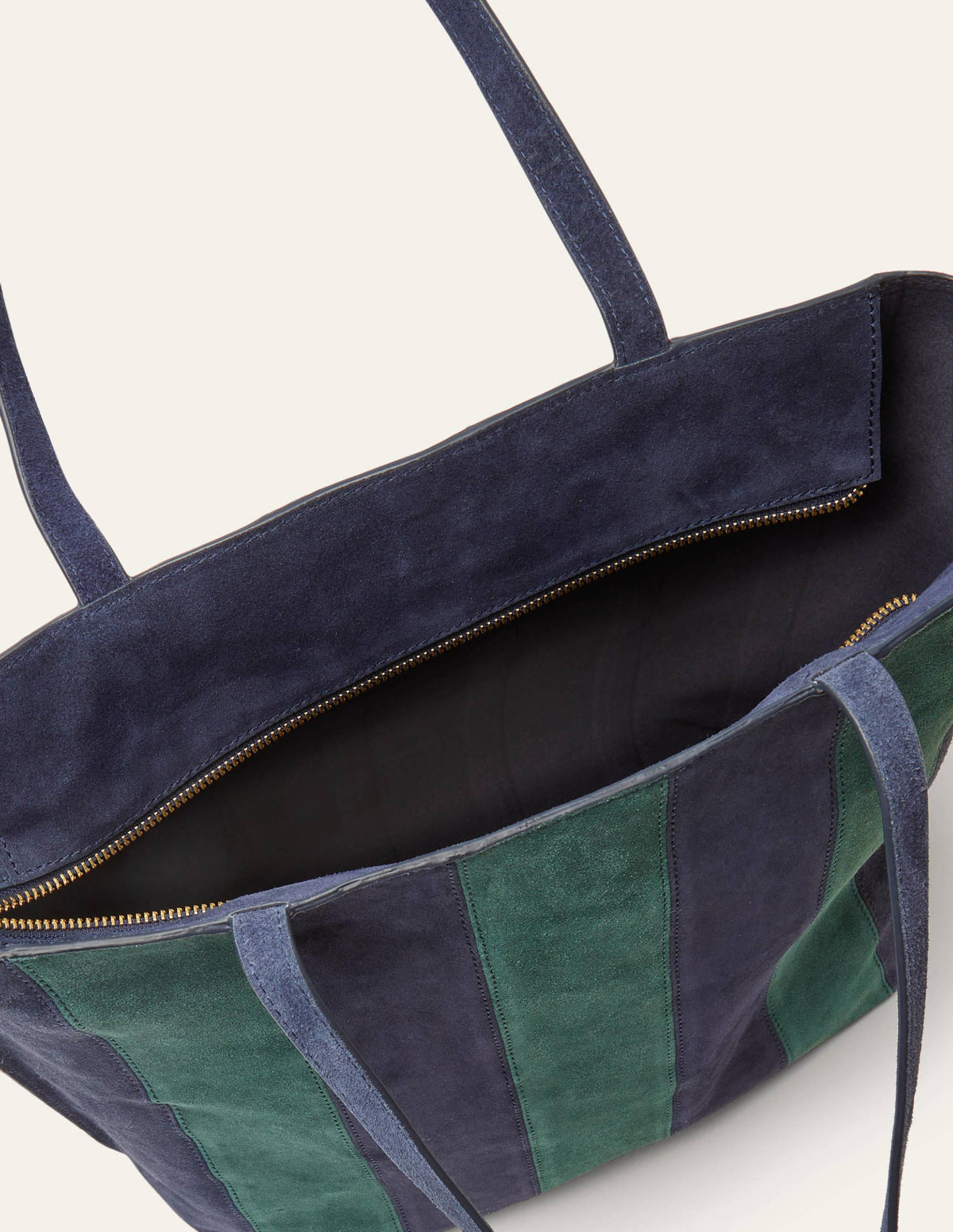 Stripe Leather Tote Bag-Navy-3