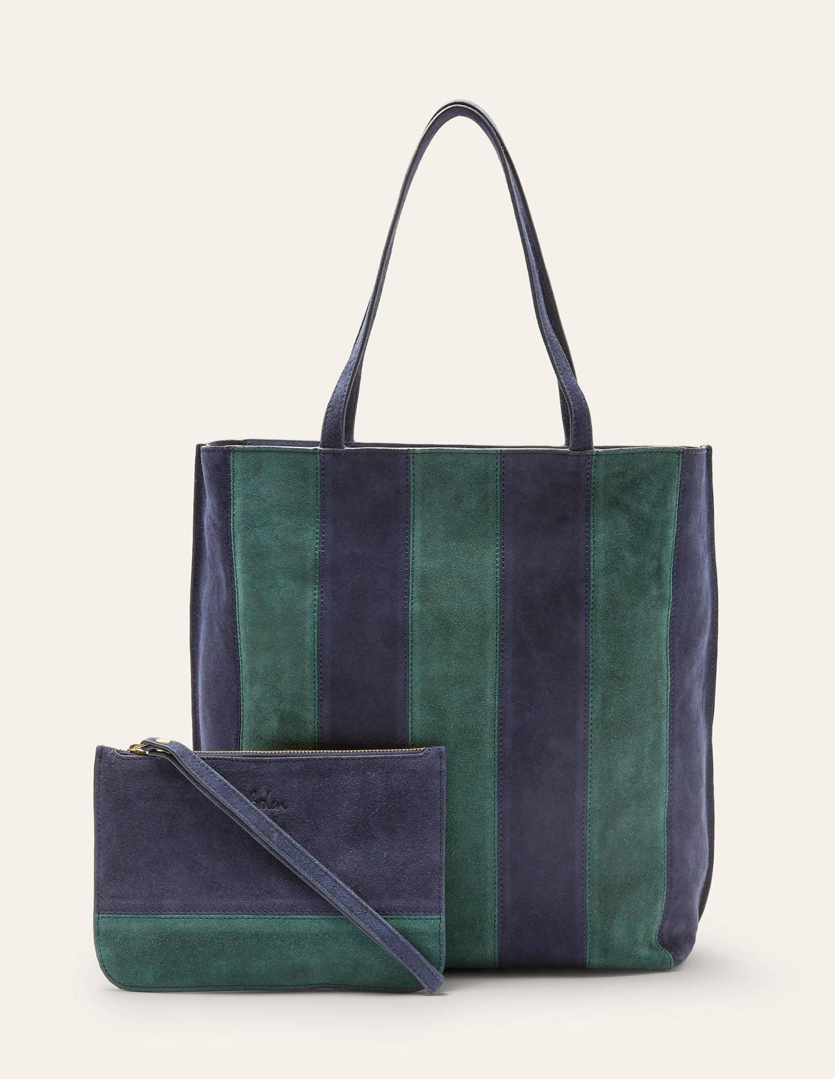 Stripe Leather Tote Bag-Navy-4