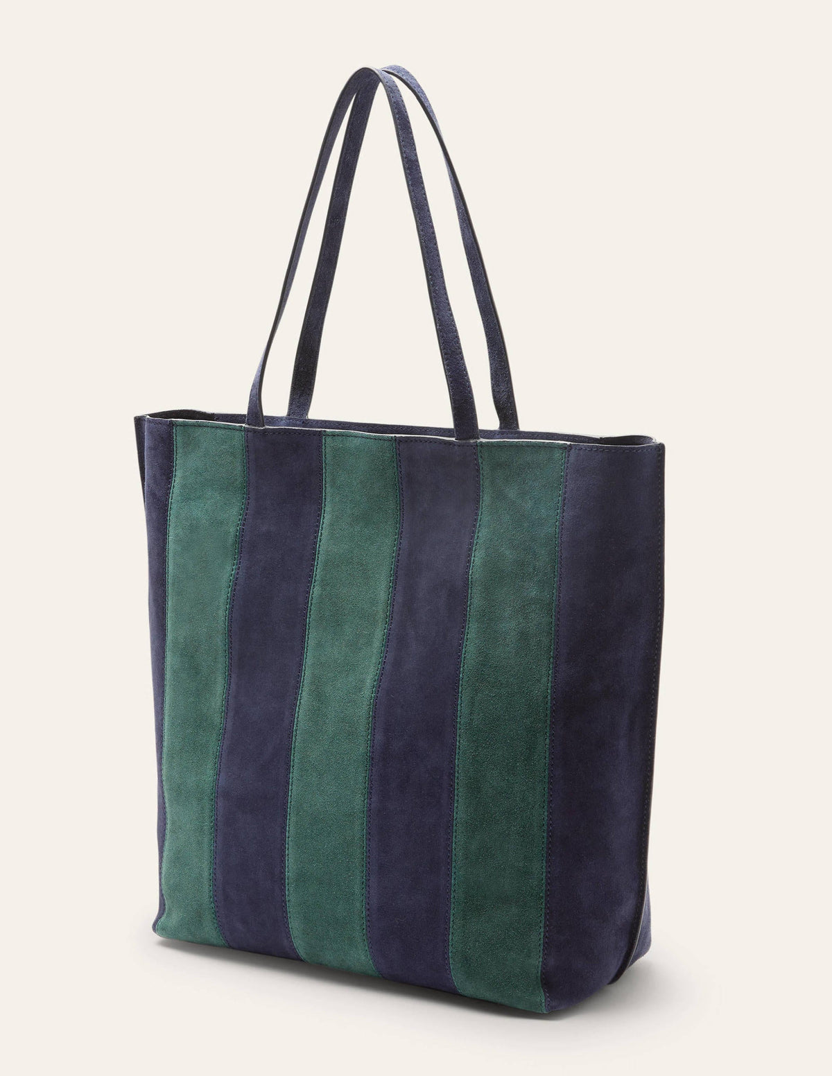 Stripe Leather Tote Bag-Navy-5