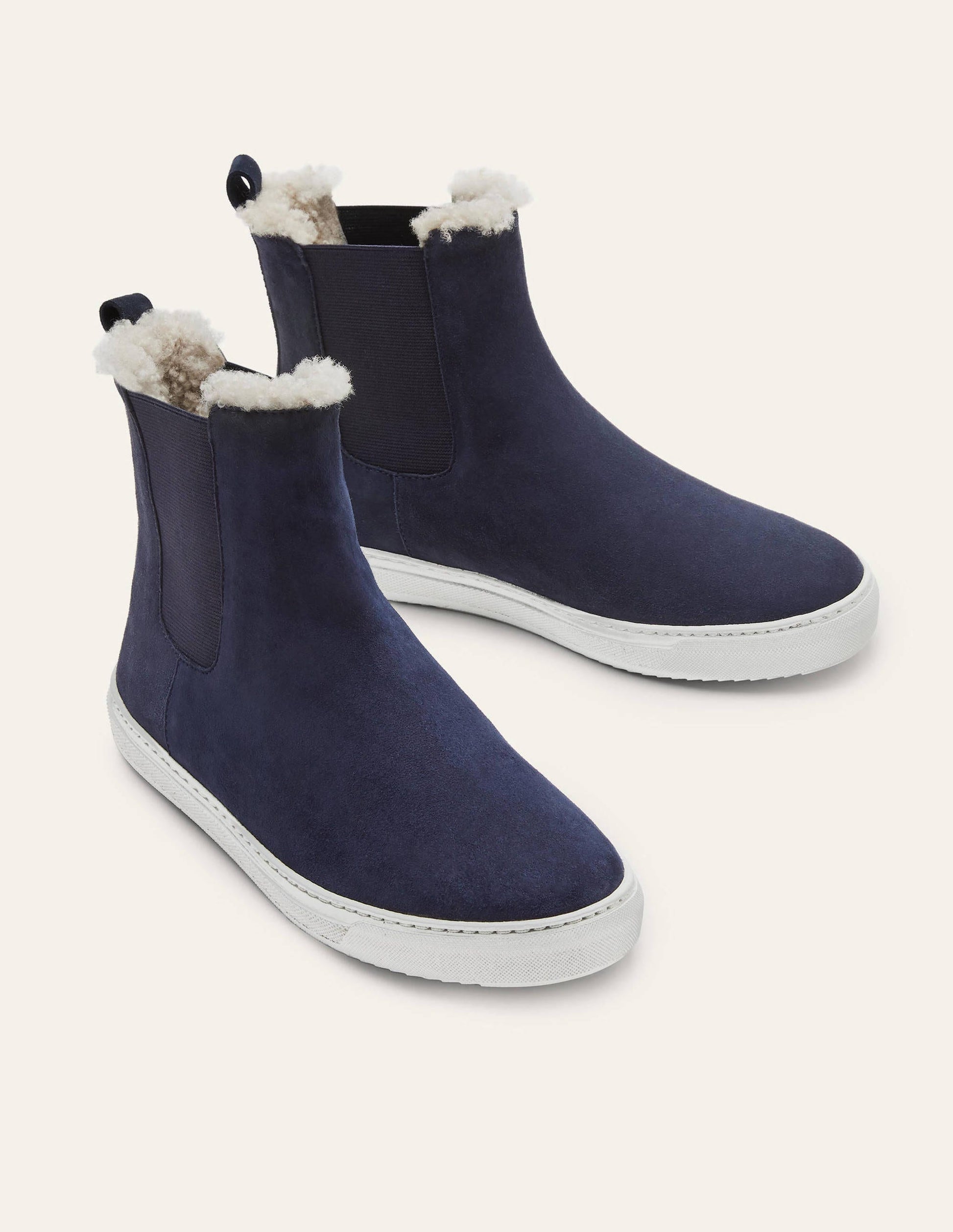 Shearling Chelsea Boots-Navy-2