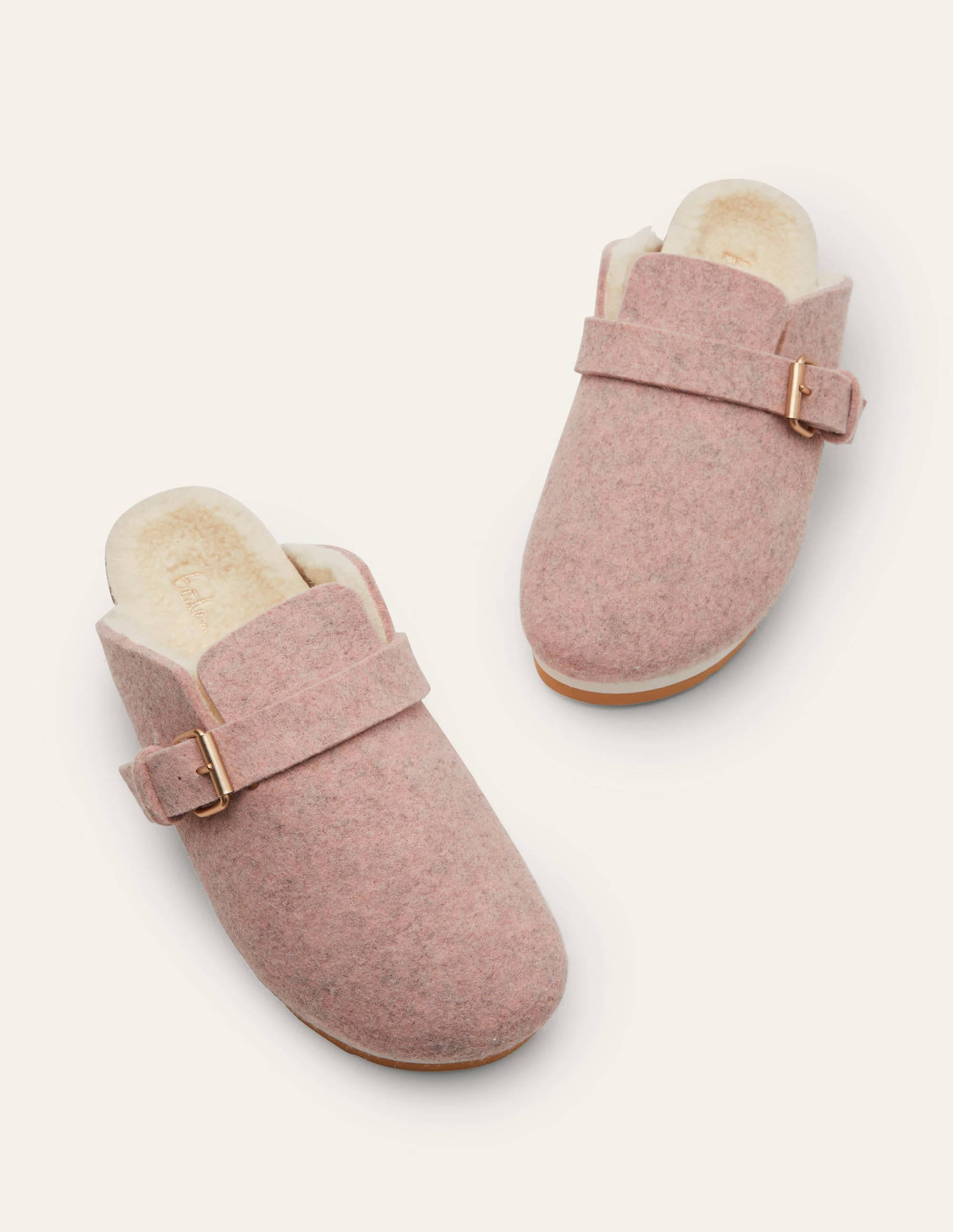 Borg Lined Mule Shoes-Pink Marl Felt - Image 3