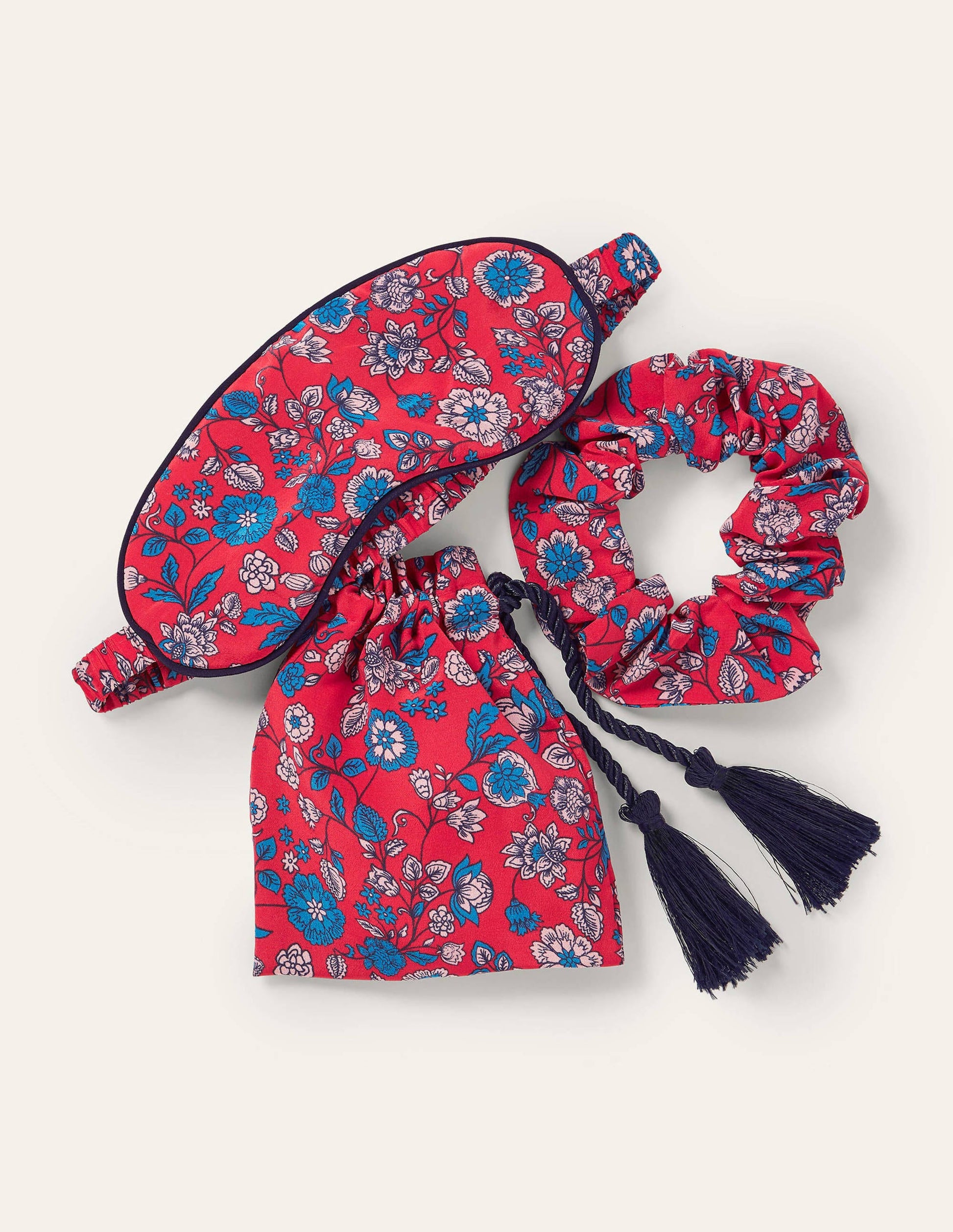 Eye Mask and Scrunchie Set-Bright Red, Delicate Floral-1