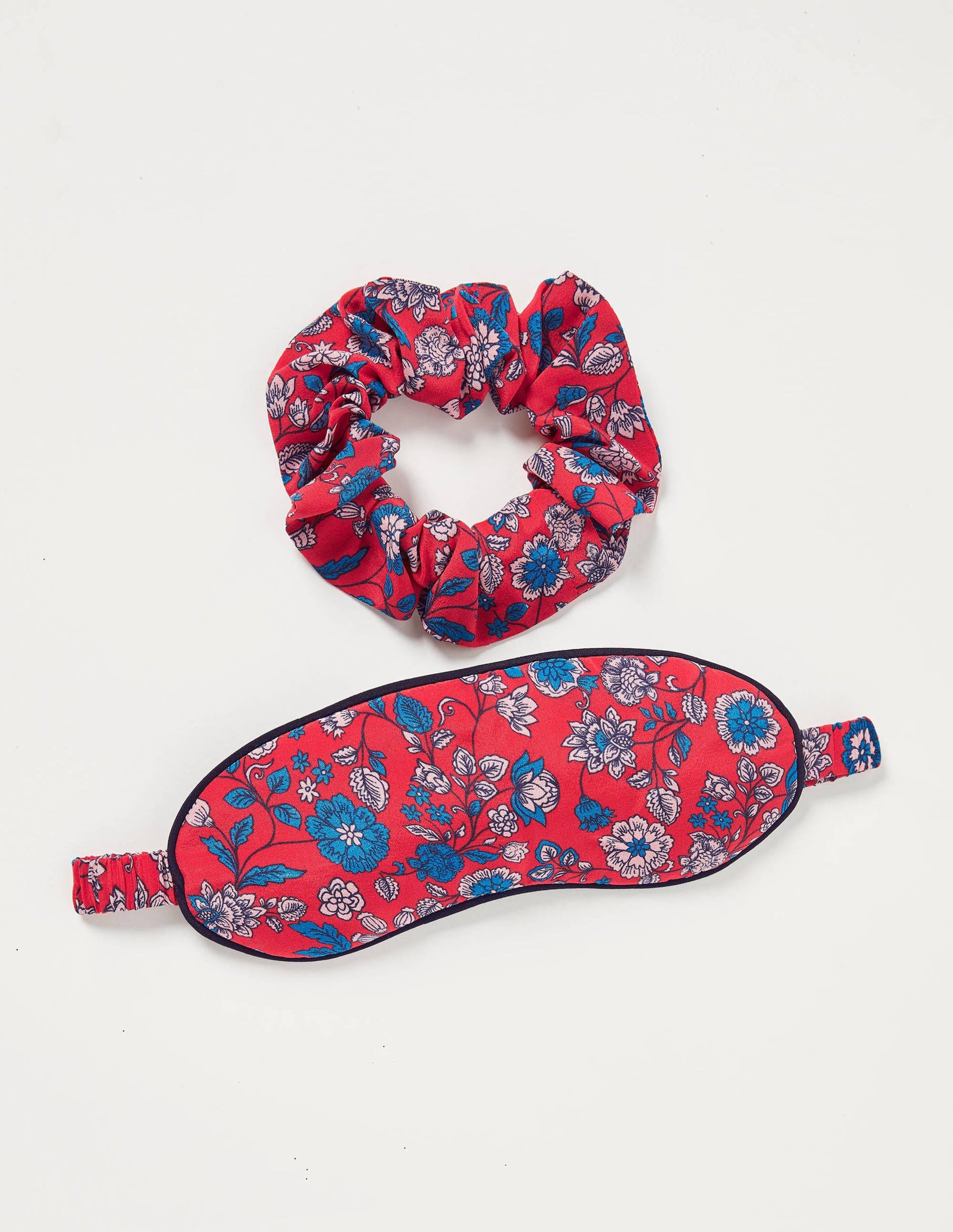 Eye Mask and Scrunchie Set-Bright Red, Delicate Floral-2