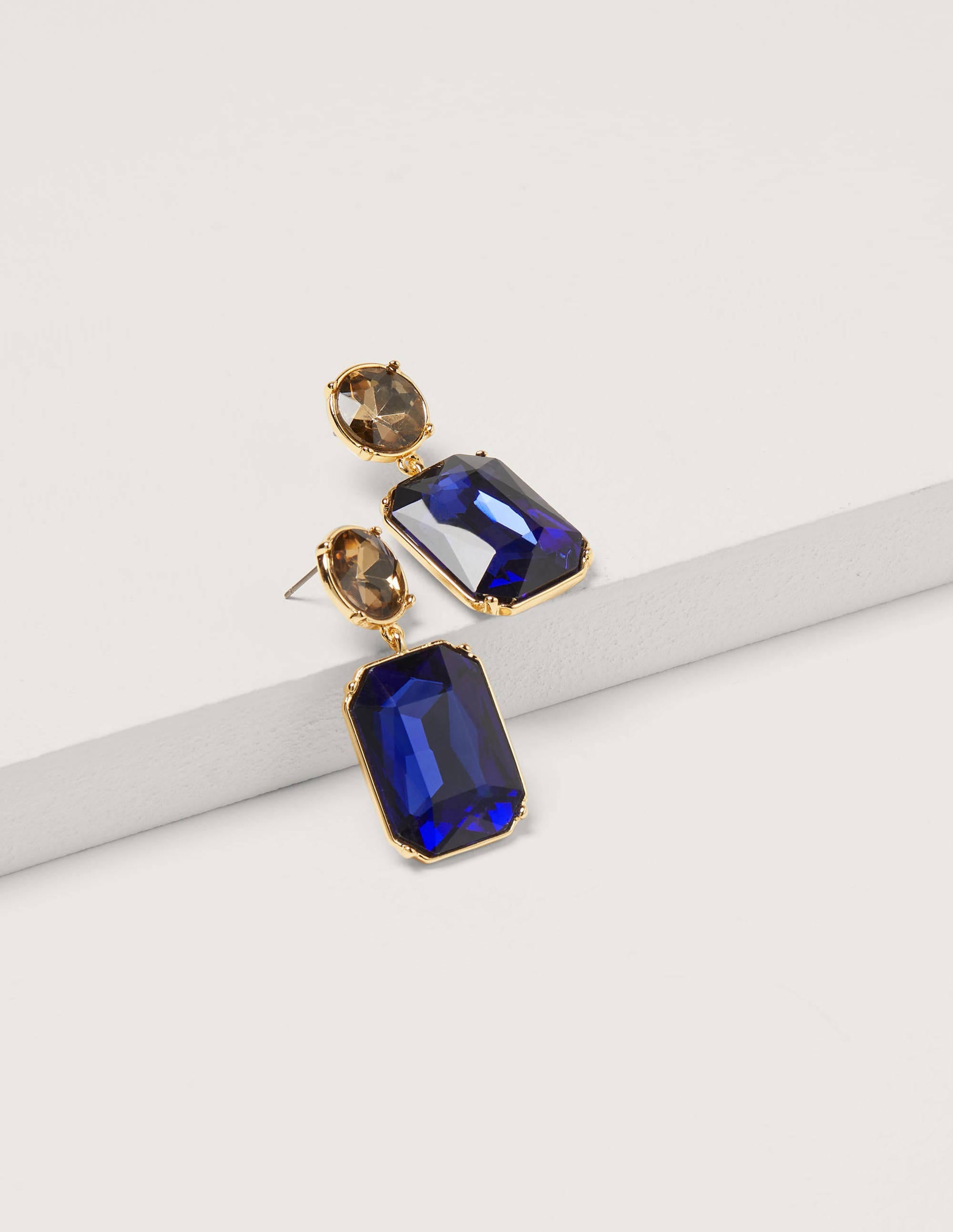 Semi-Precious Drop Earrings-Navy - Image 1
