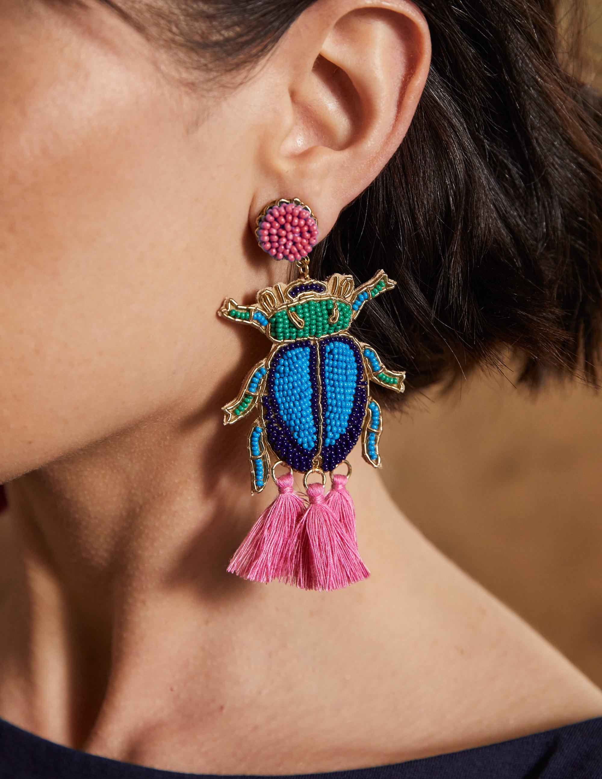 Embellished Beaded Earrings-Beetle - Image 1