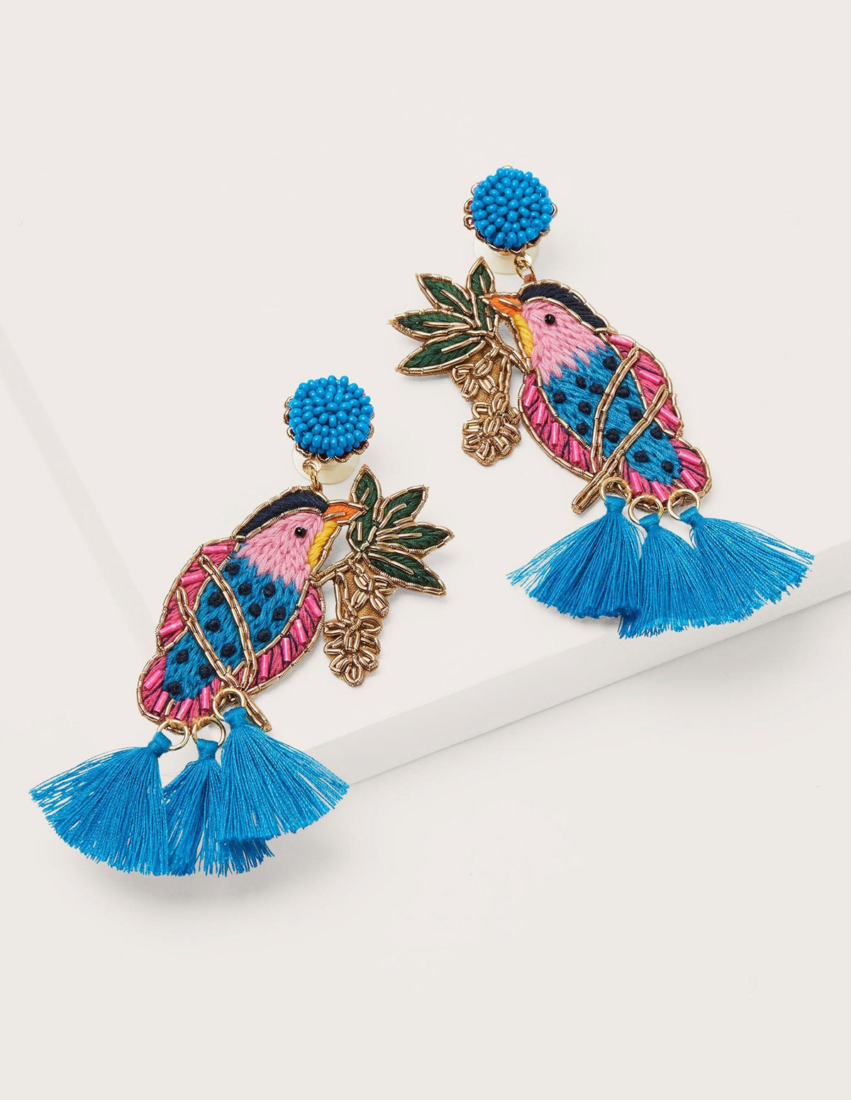 Embellished Beaded Earrings-Bird - Image 1