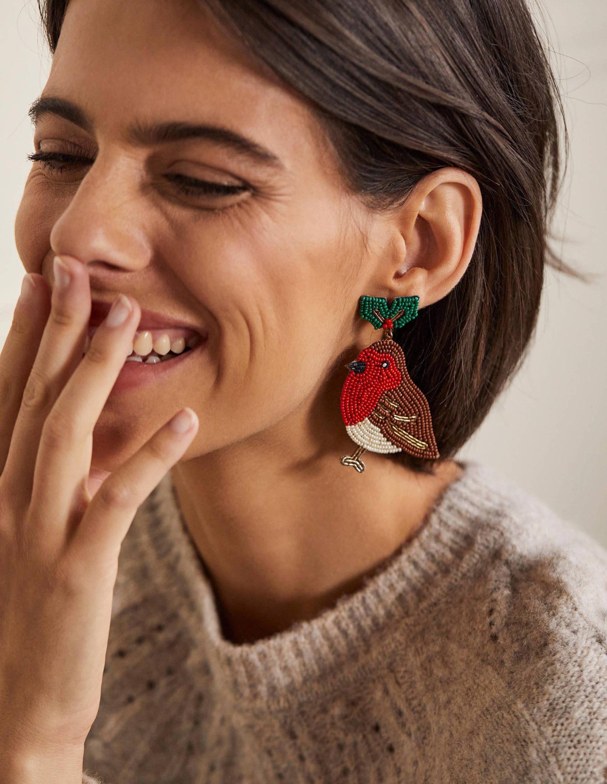 Beaded Festive Earrings-Robins-1