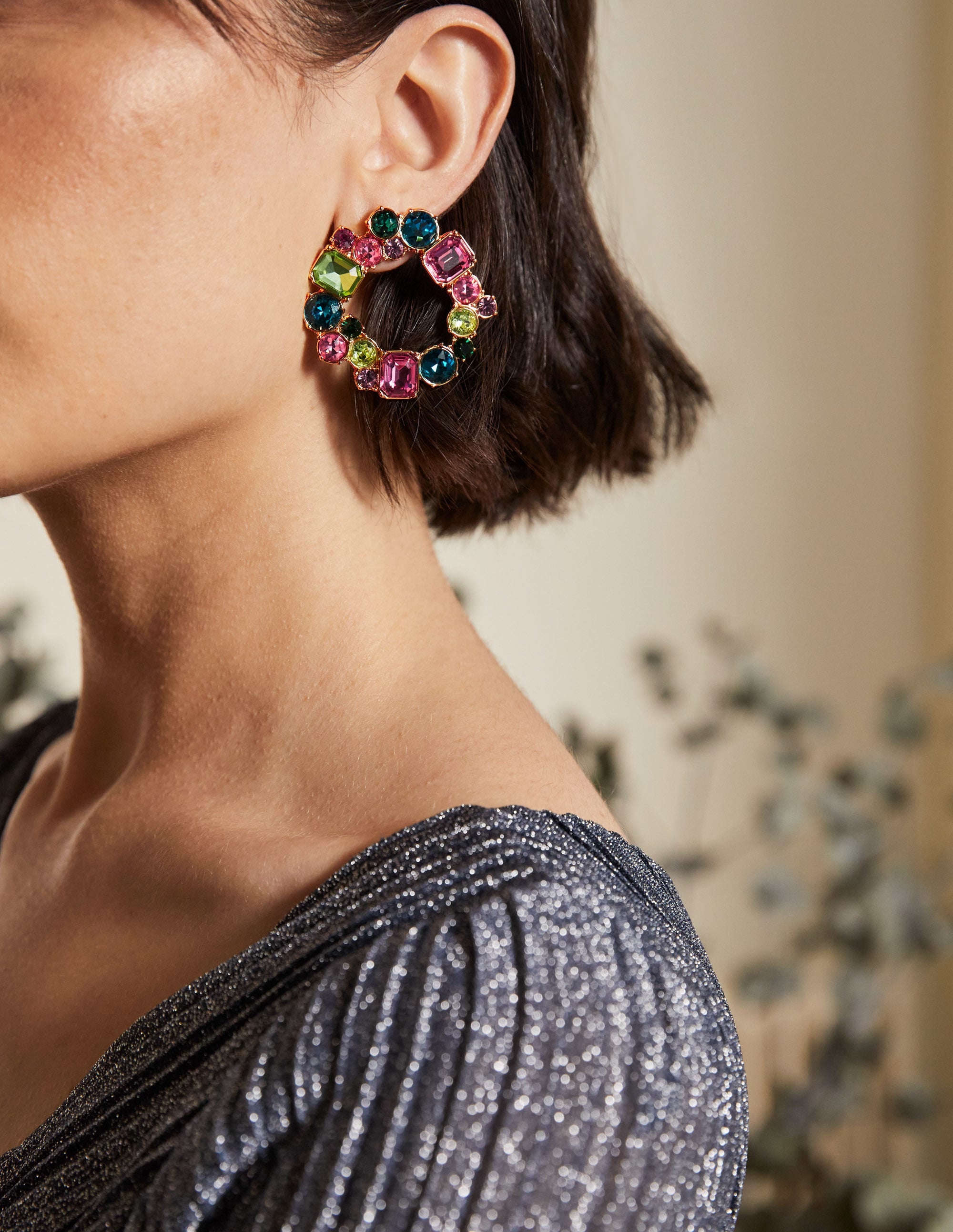 Jewelled Hoop Earrings-Multi - Image 1
