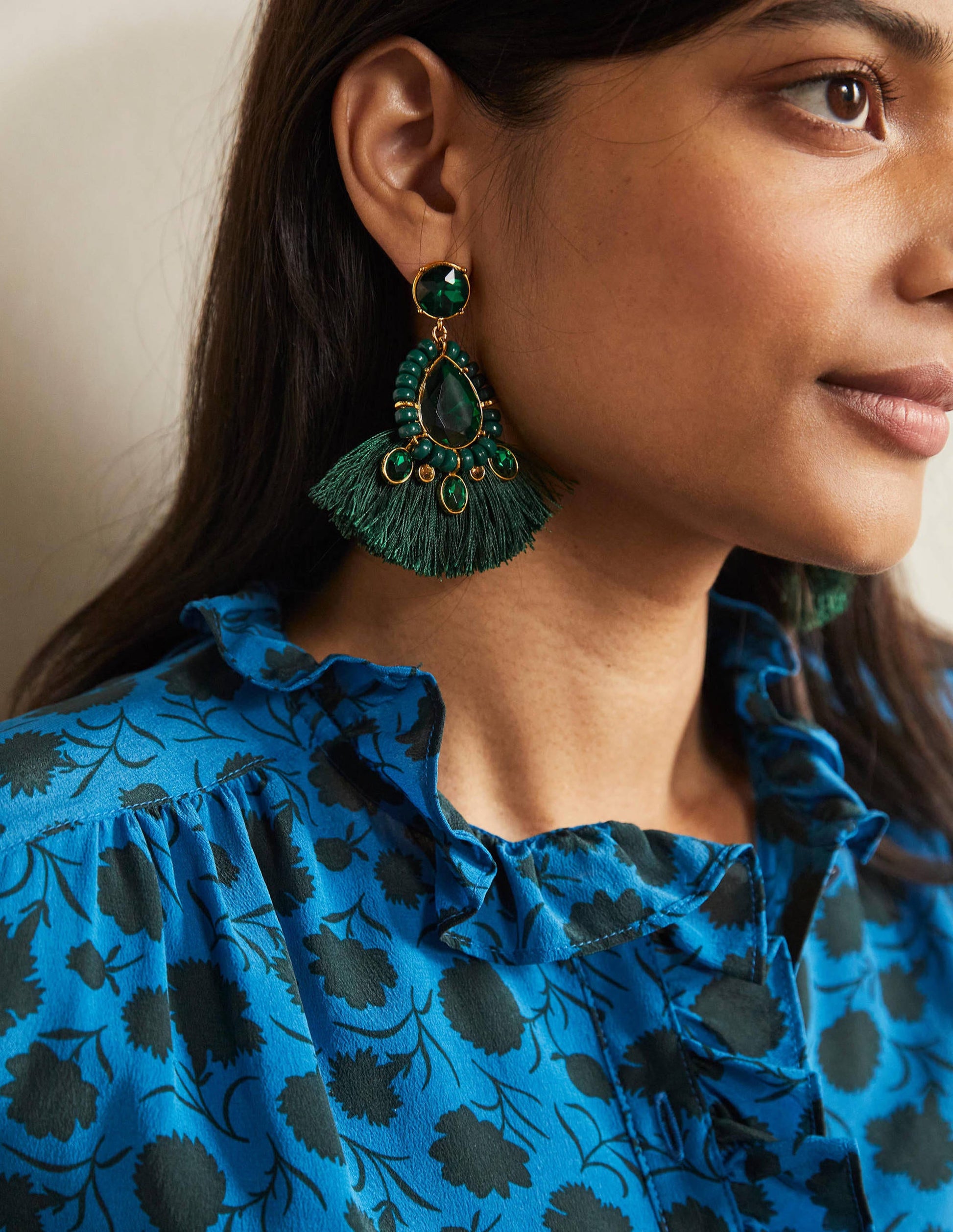Jewelled Fringe Earrings-Midnight Garden-1