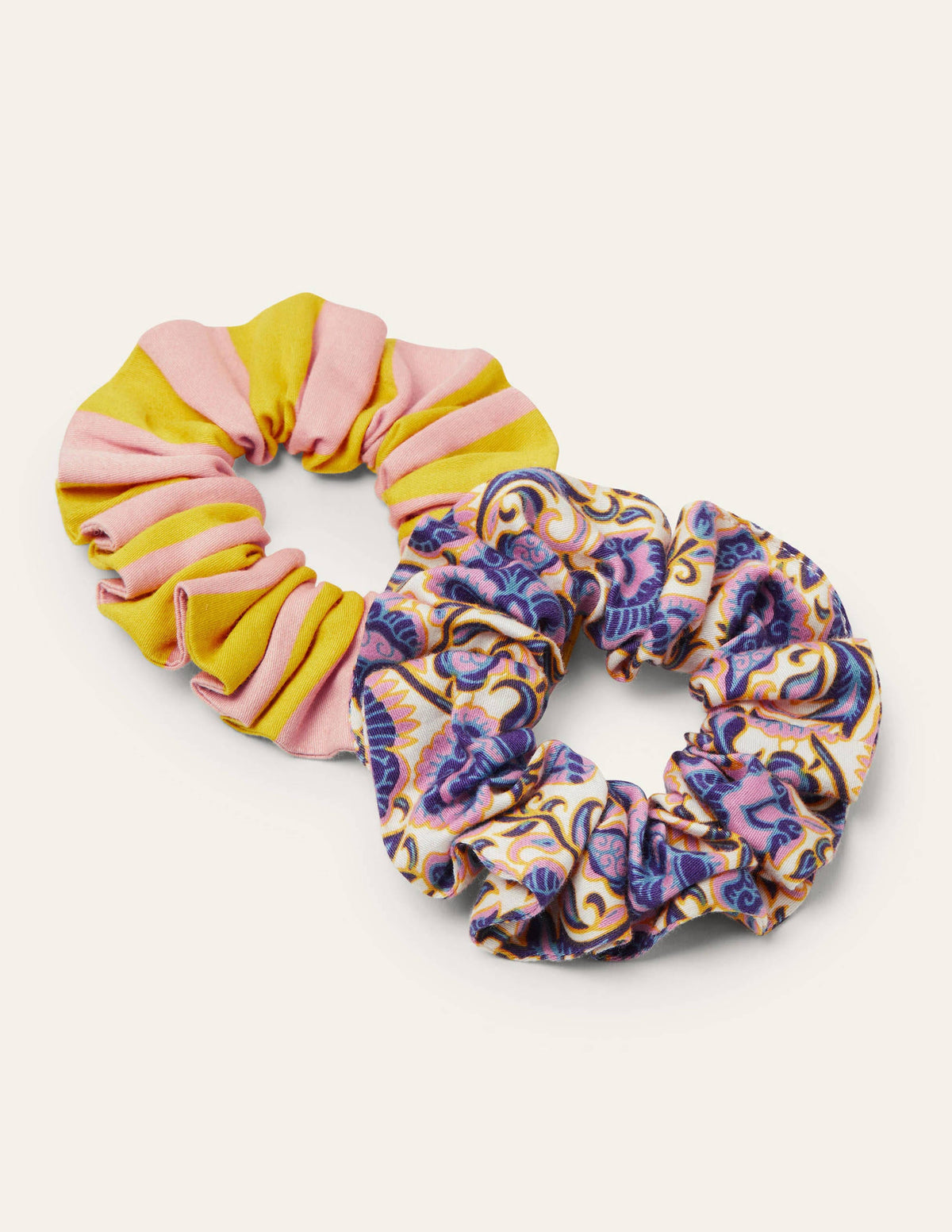 Cotton Scrunchie Set-Ivory, Rich Floral-1