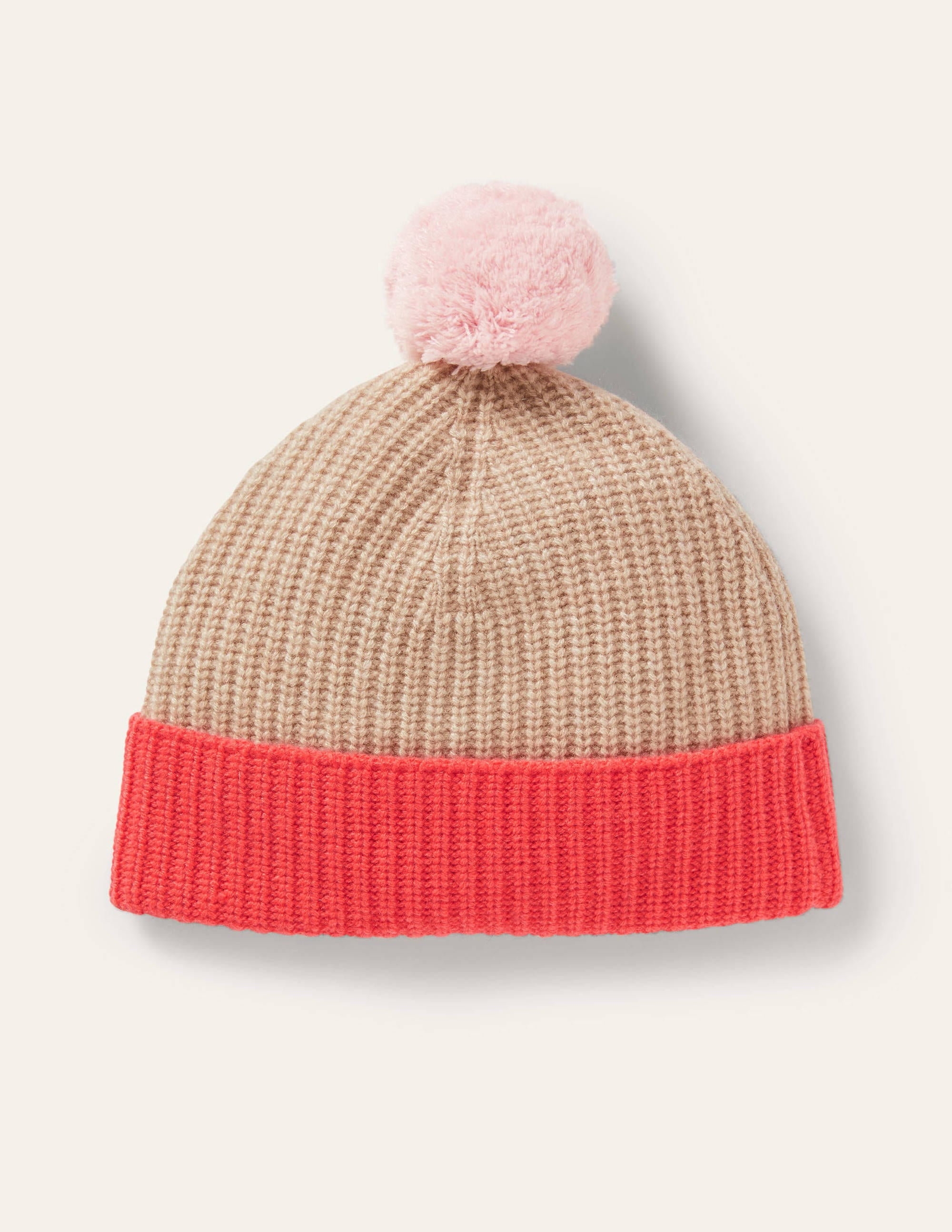 Colourblock Cashmere Hat-Chinchilla/Milkshake/Coral - Image 1