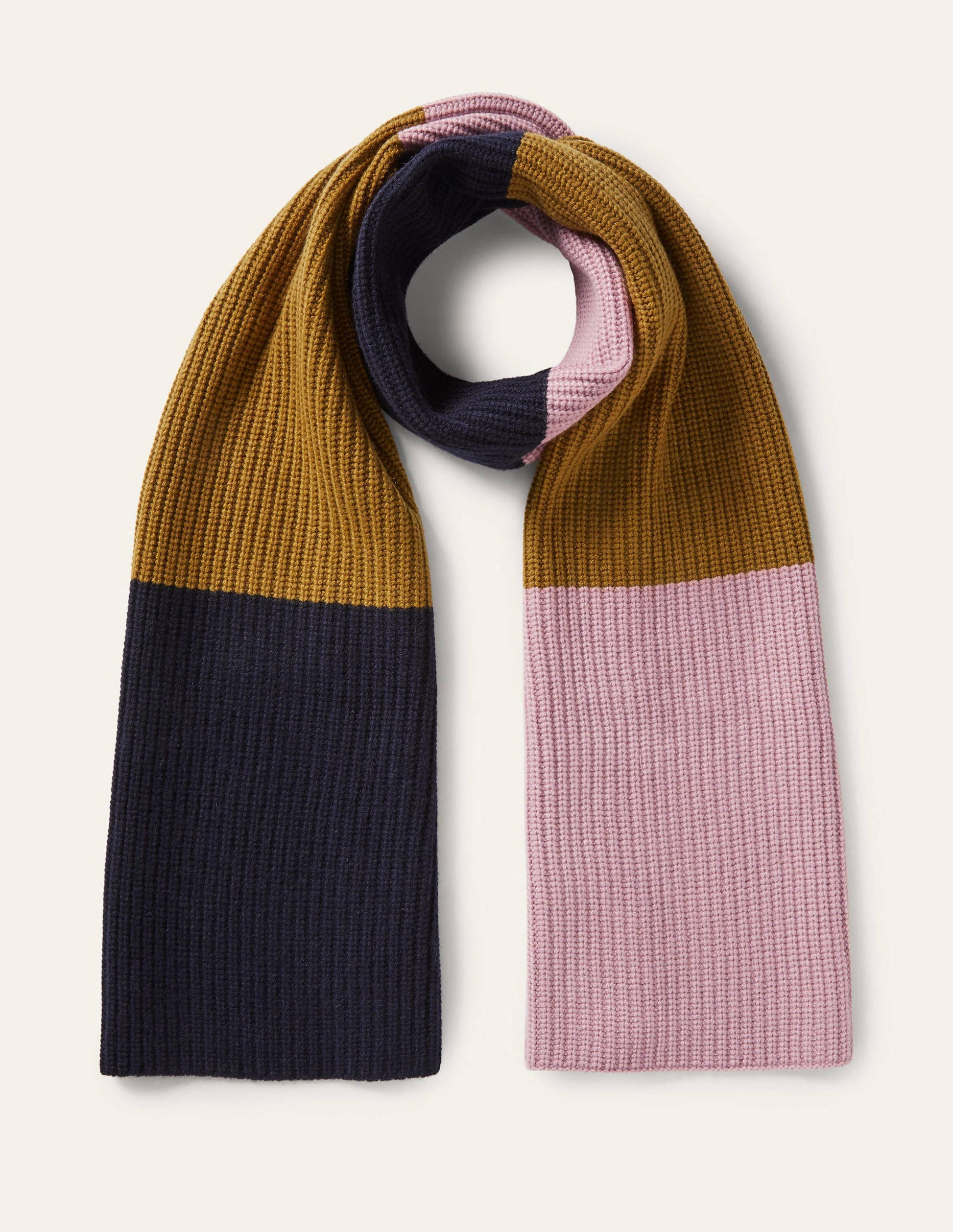 Colourblock Cashmere Scarf-Navy/Old Moss/Purple-1