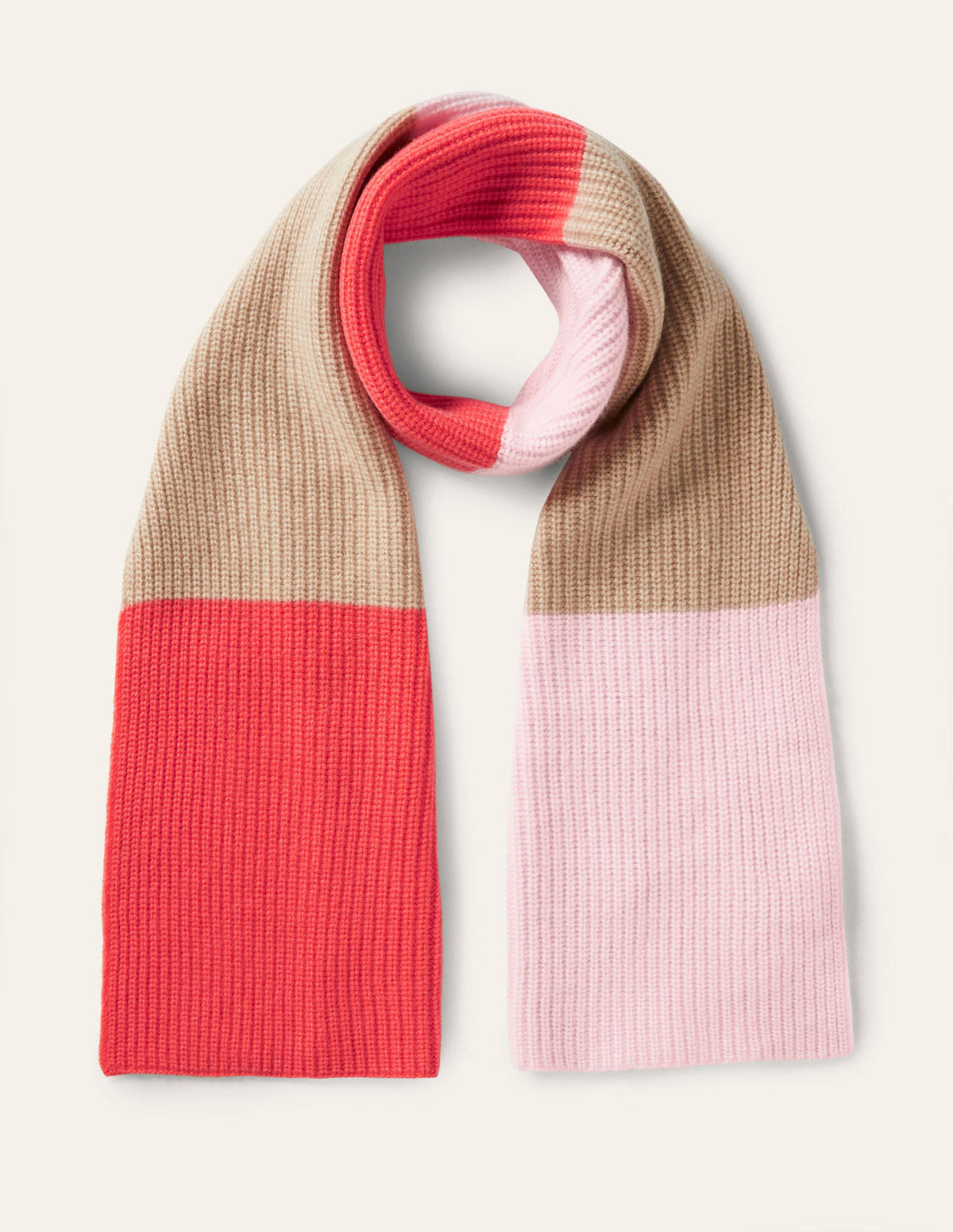 Colourblock Cashmere Scarf-Chinchilla/Milkshake/Coral - Image 1