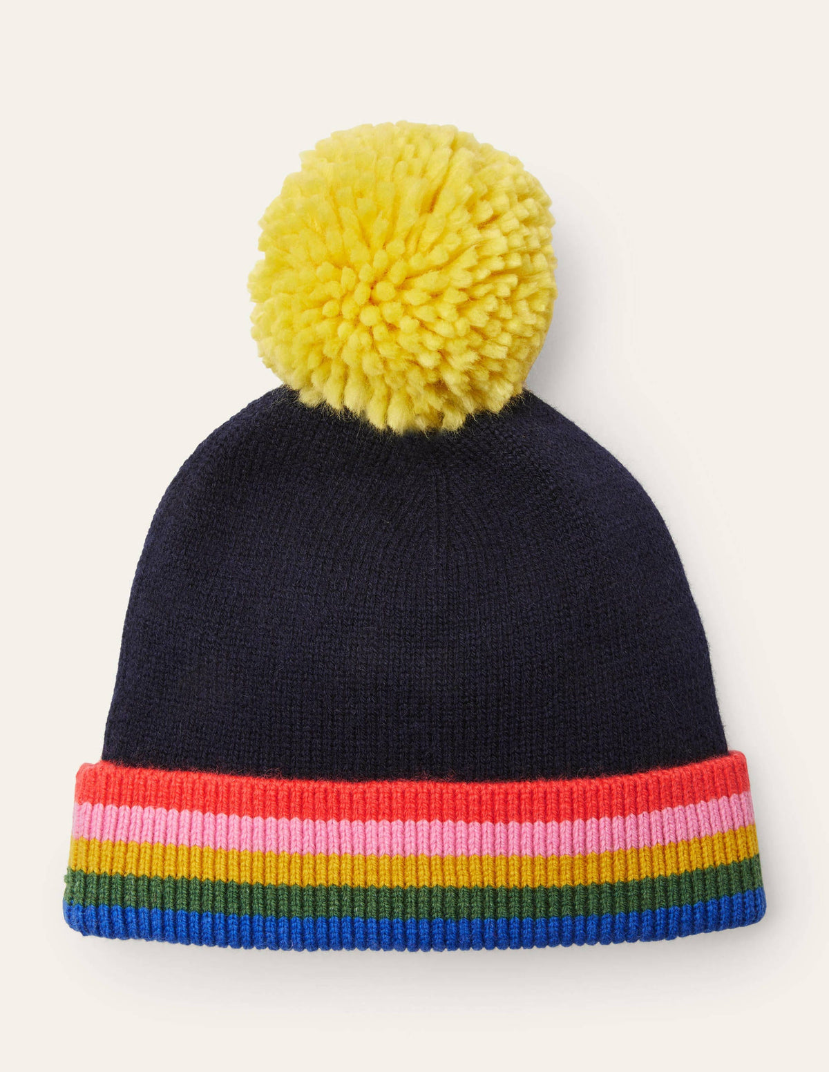 Knitted Bobble Hat-Navy, Multi Stripe - Image 1