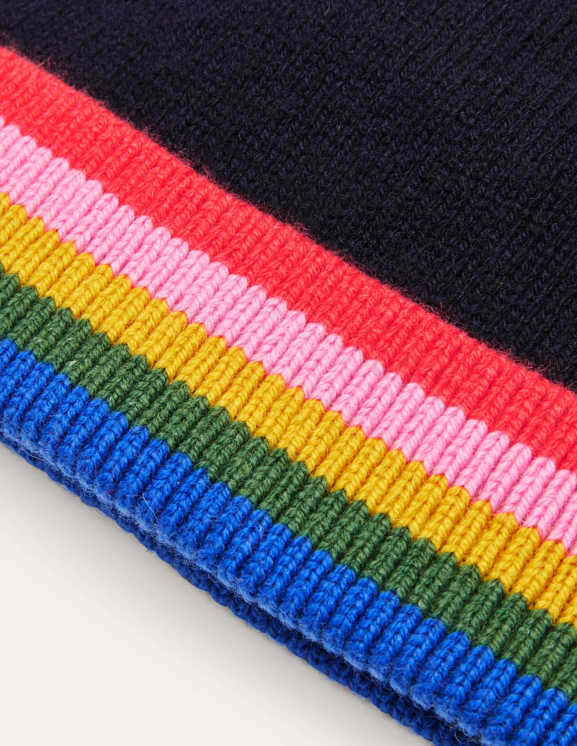 Knitted Bobble Hat-Navy, Multi Stripe - Image 2