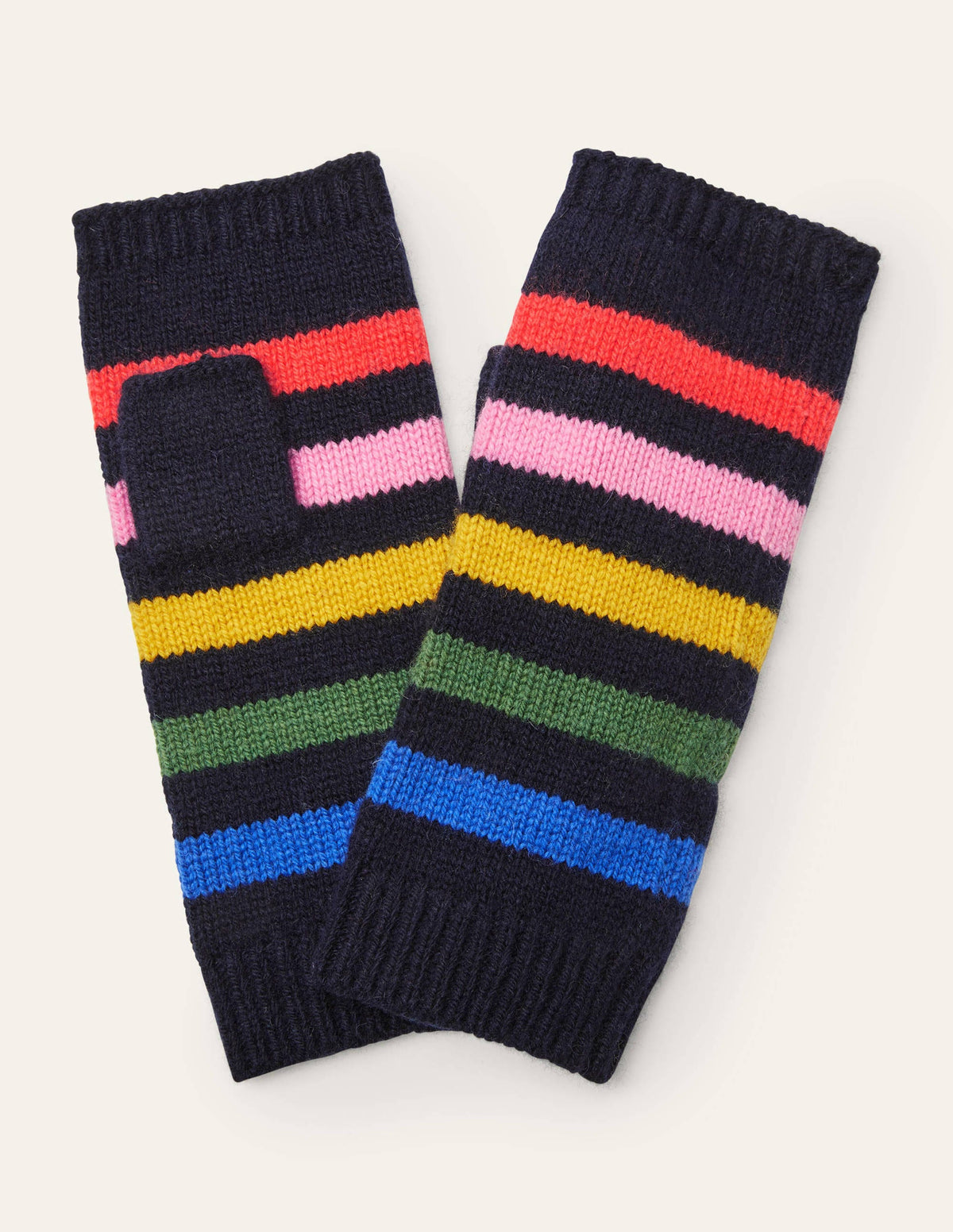 Knitted Fingerless Gloves-Navy, Multi Stripe - Image 1