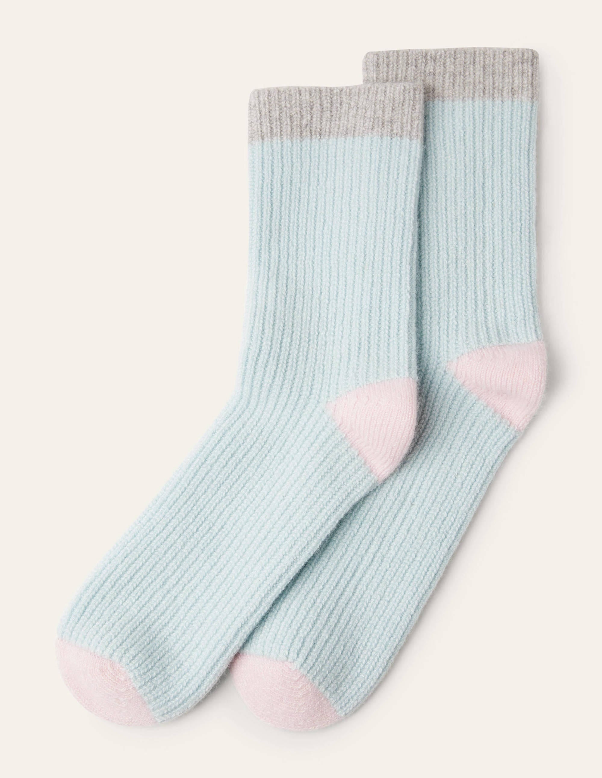 Cashmere Bed Socks-Fresh Water/Grey/Milkshake - Image 3