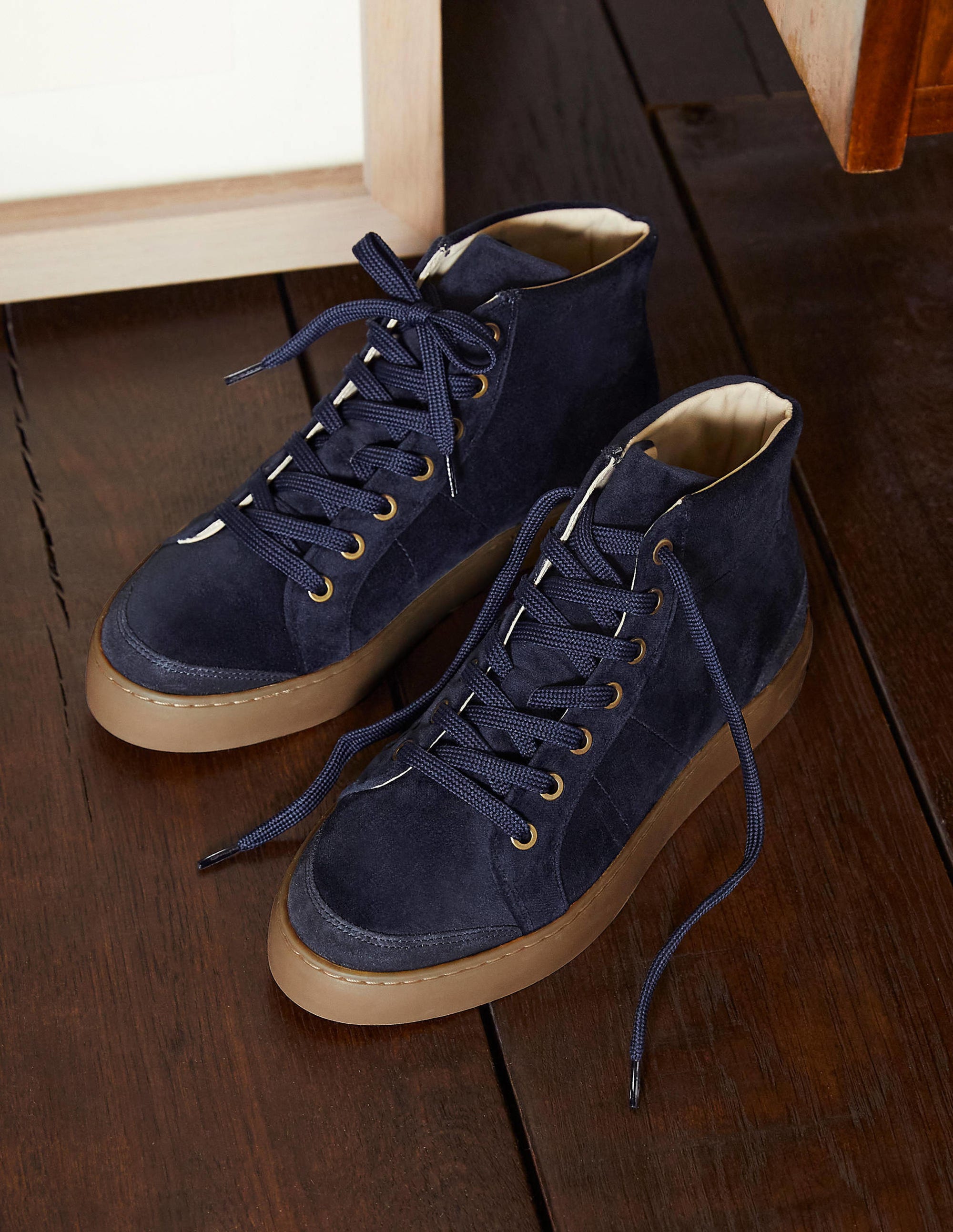 Emma Velvet High Top Trainers-Navy - Image 1