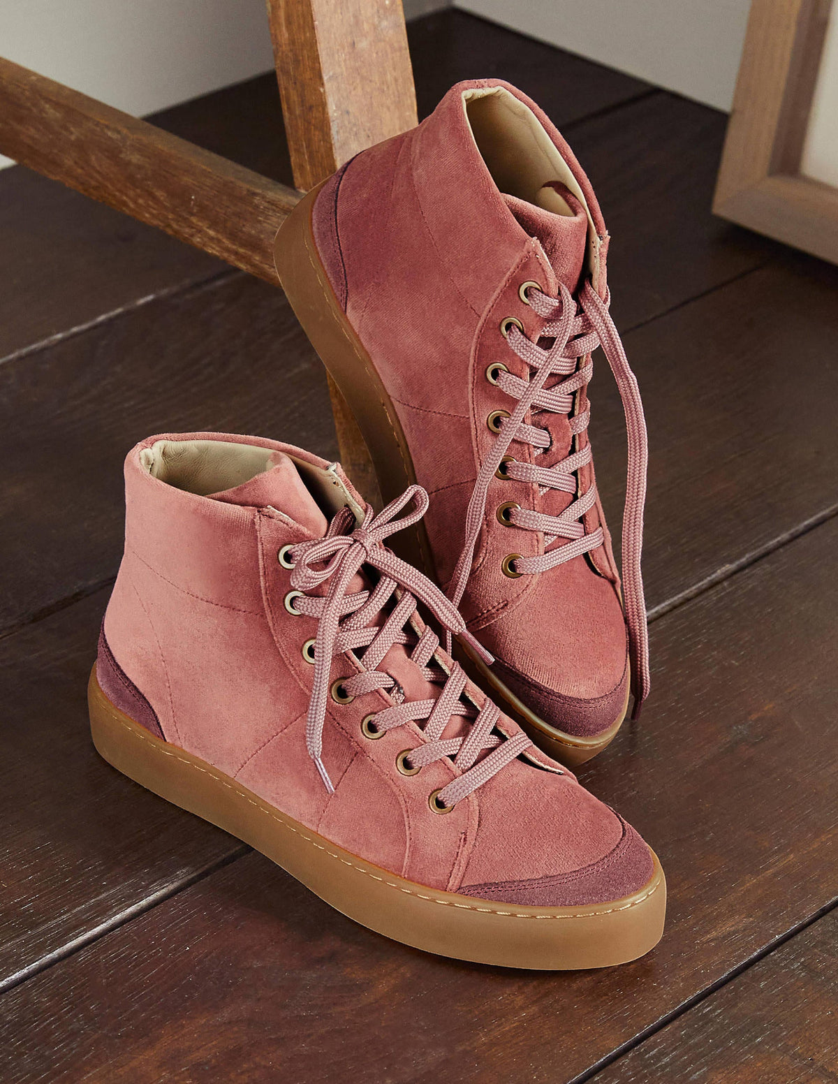 Emma Velvet High Top Trainers-Dusty Rose - Image 1
