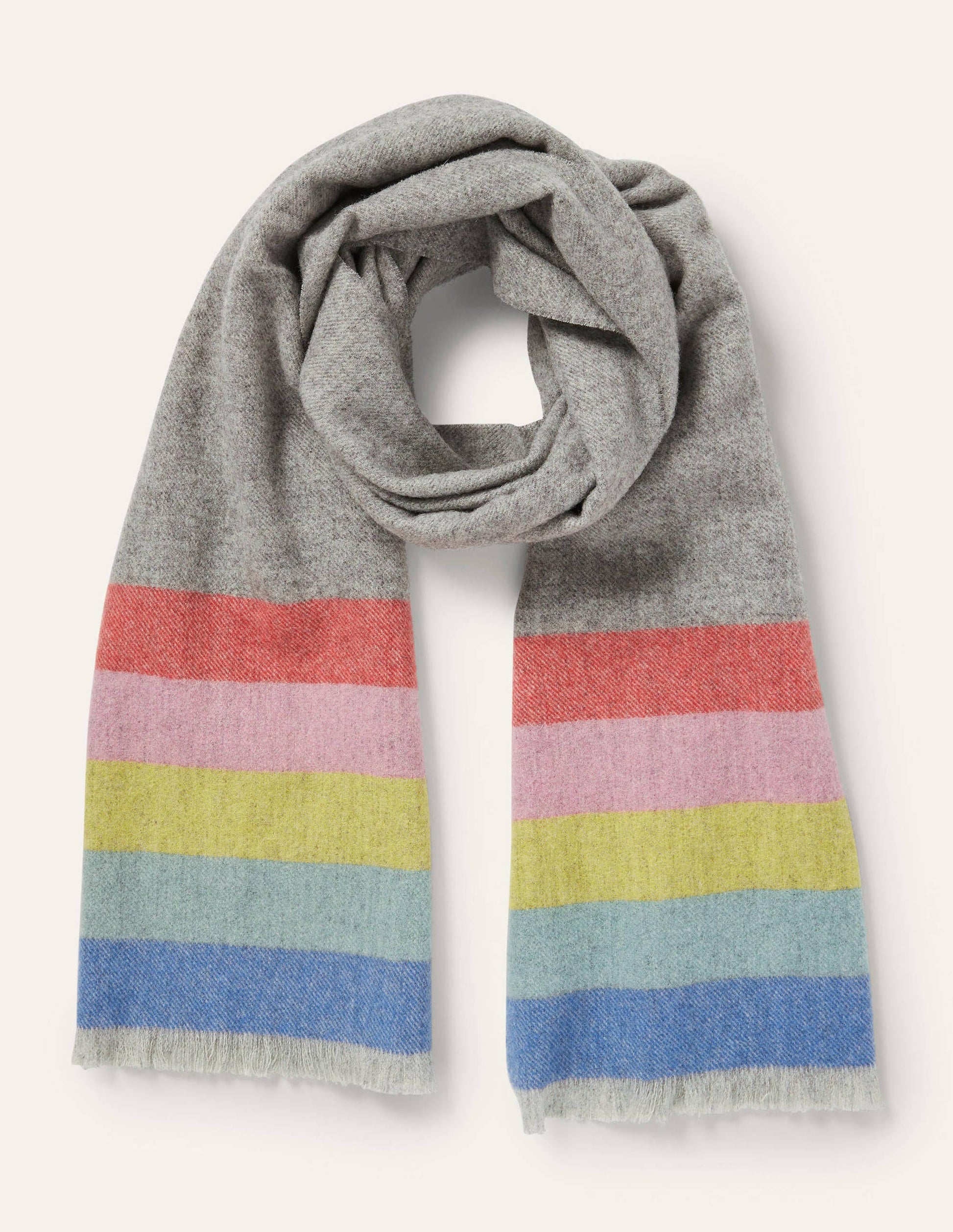Wool Scarf-Grey, Rainbow Stripe-1