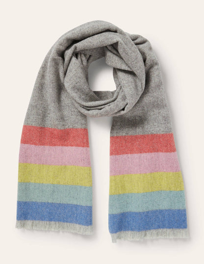 Wool Scarf-Grey, Rainbow Stripe-1